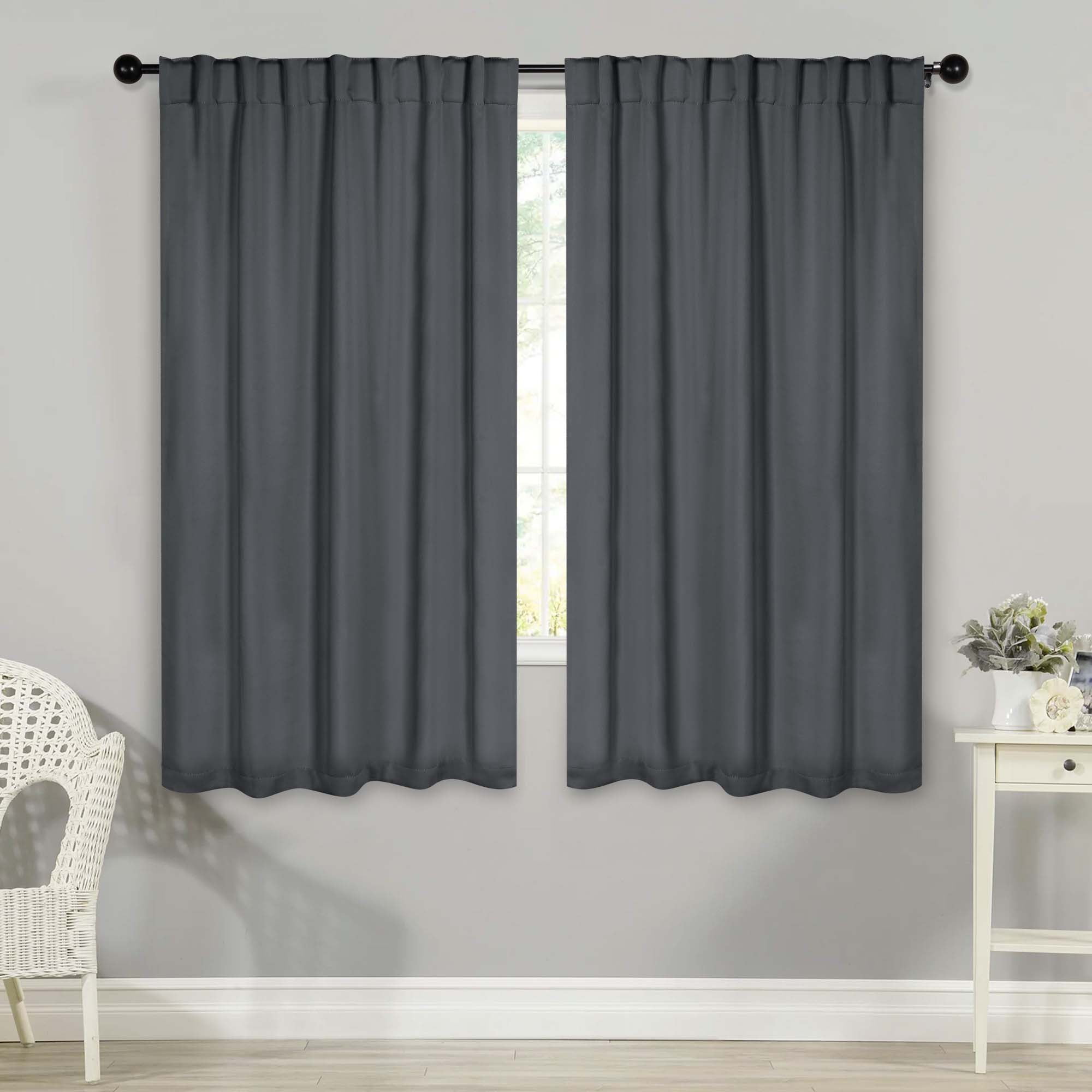 Gray 63" Polyester Blackout Back Tab Curtains, Set of 2