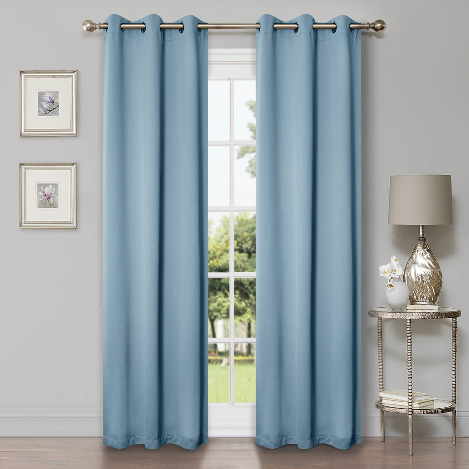 Superior Solid Blackout Curtain Set of 4, 42" x 63", Light Blue