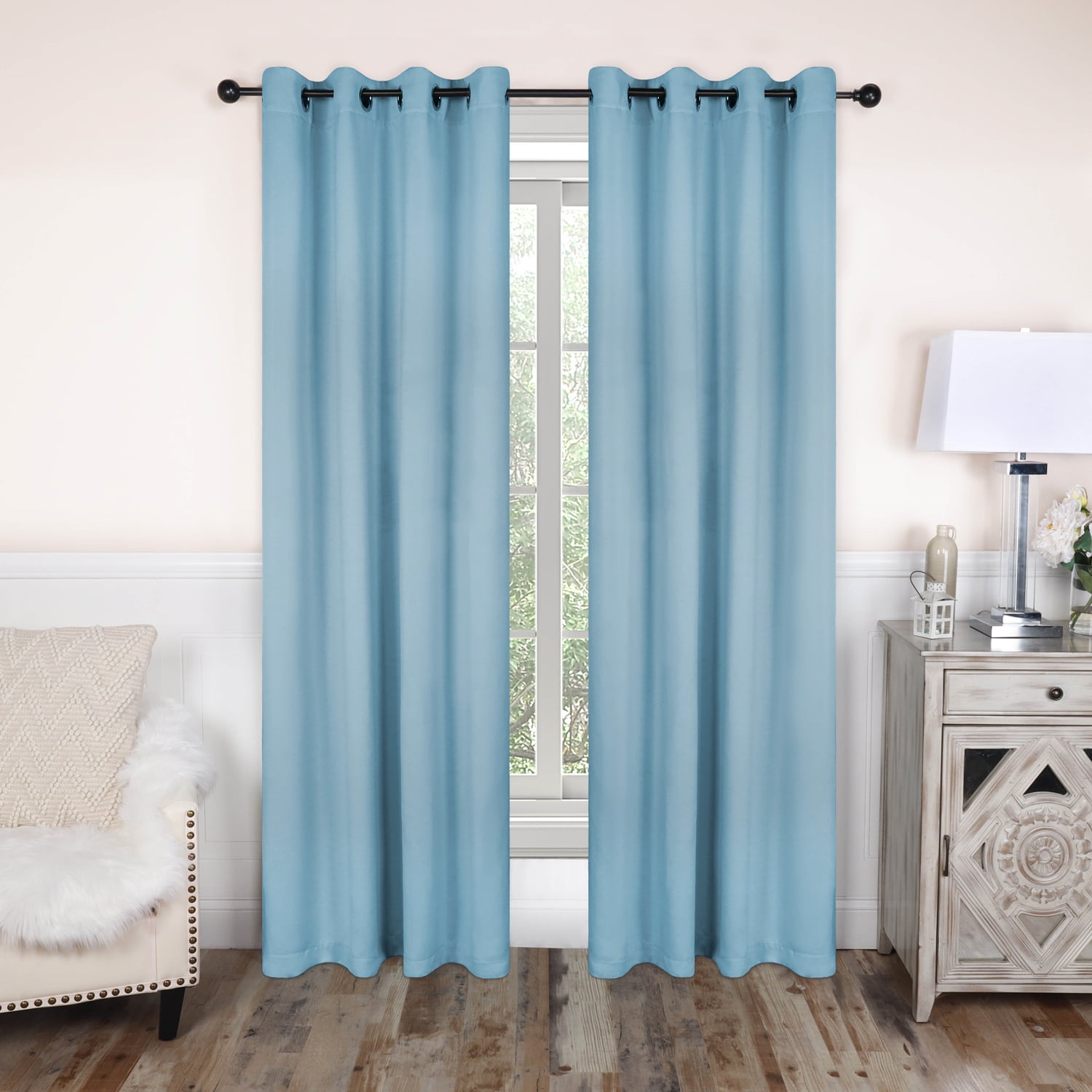 Superior Solid Blackout Curtain Set of 4, 52" x 120", Light Blue
