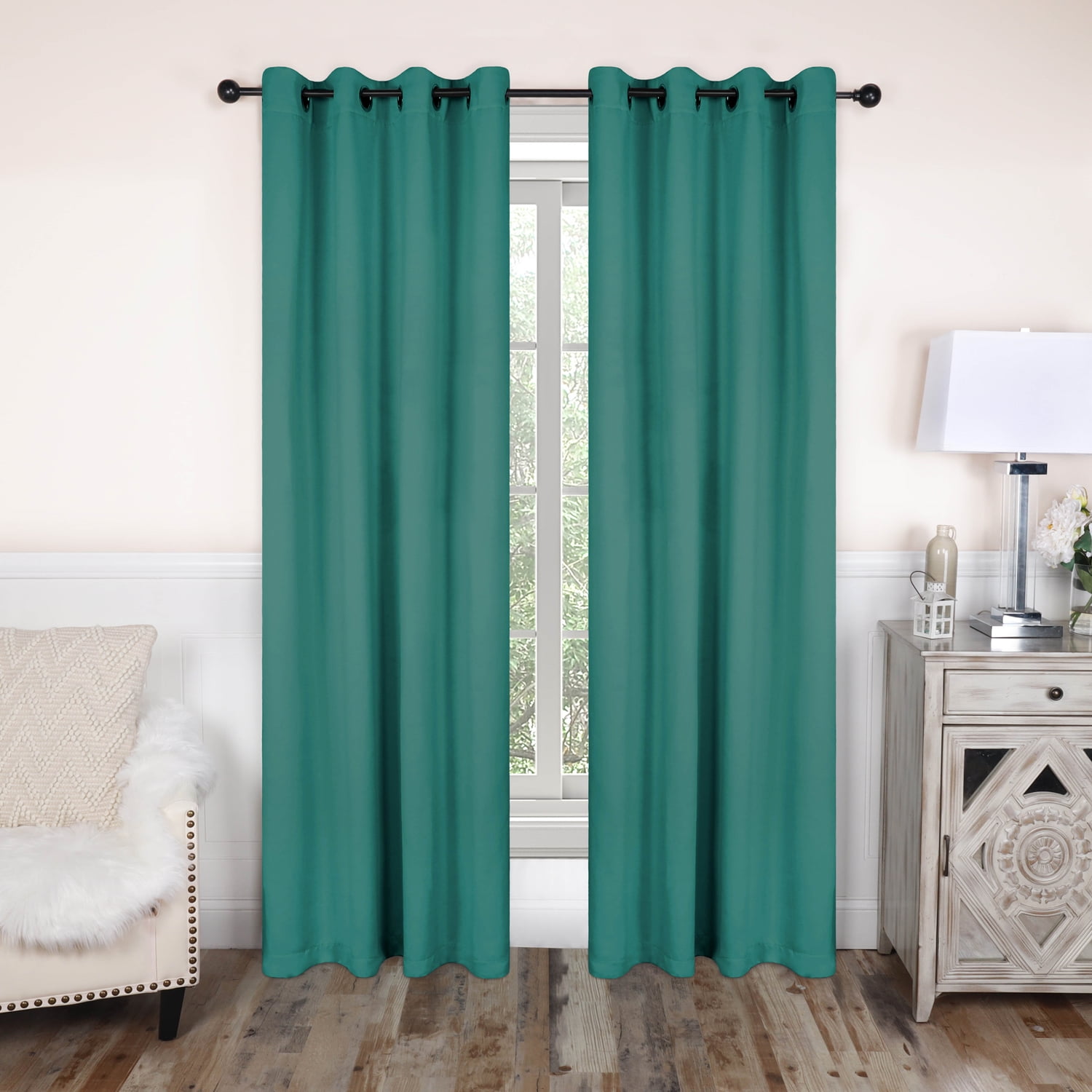 Superior Solid Blackout Curtain Set of 4, 52" x 84", Cerulean Blue