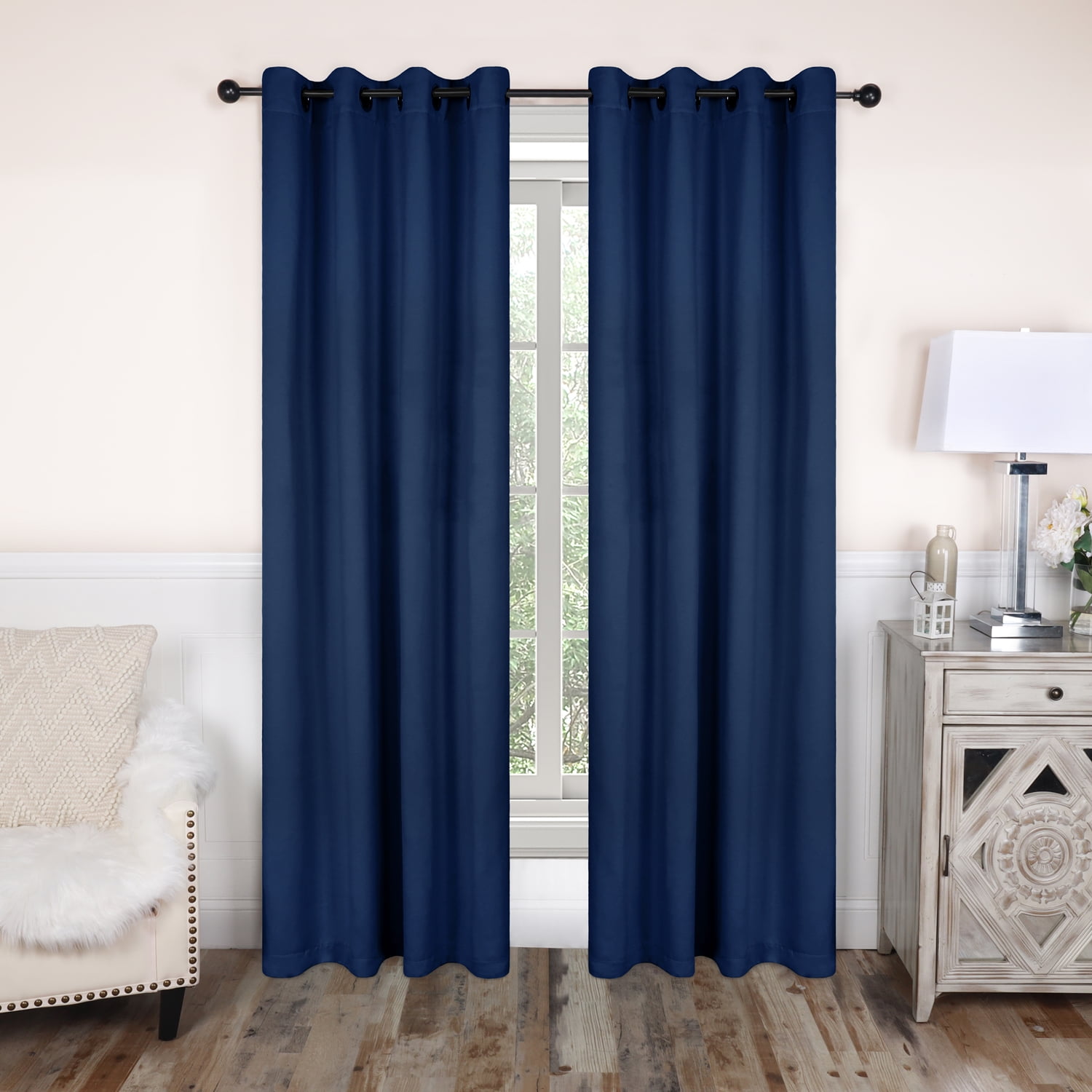 Superior Solid Blackout Curtain Set of 4, 52" x 84", Navy Blue