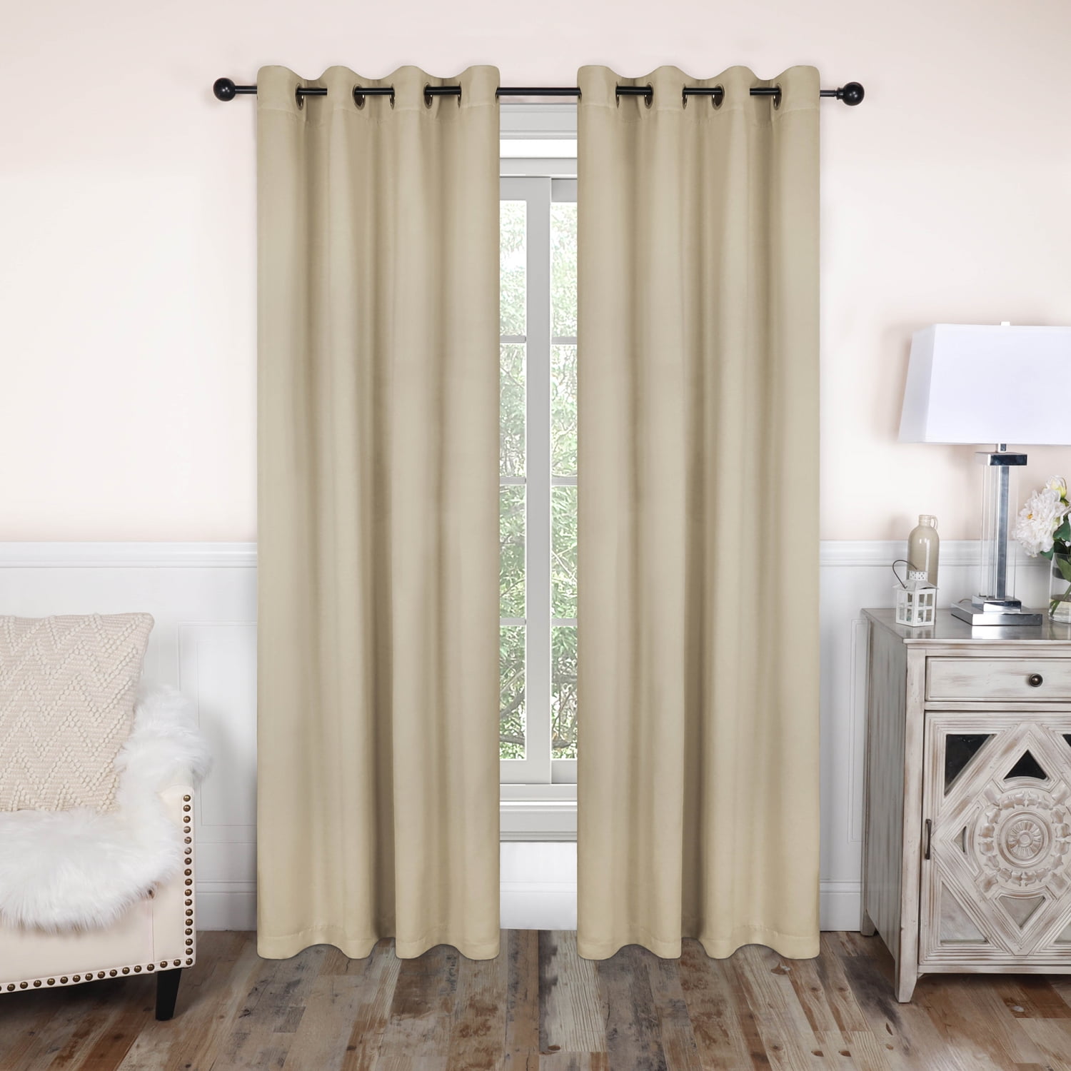 Superior Solid Blackout Curtain Set of 4, 52" x 96", Ivory