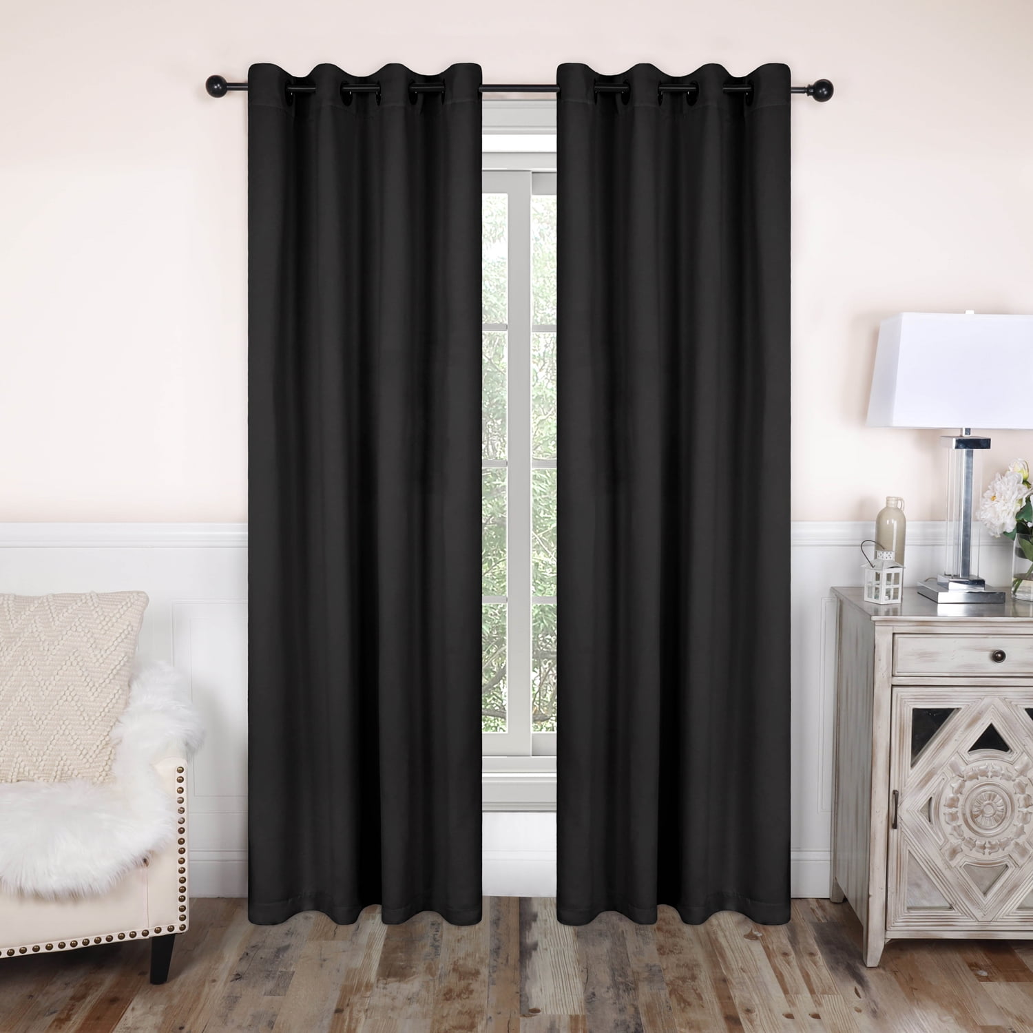 Superior Solid Blackout Curtain Set of 8, 52" x 108", Black