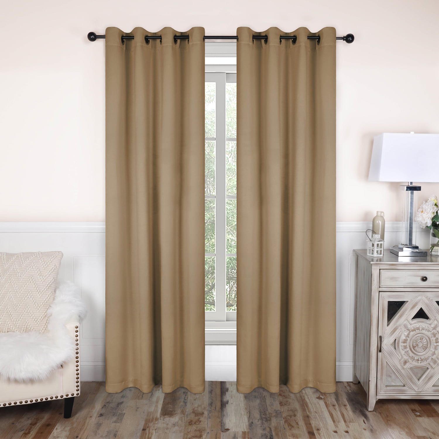Superior Solid Blackout Curtain Set of 8, 52" x 108", Smoked Ash