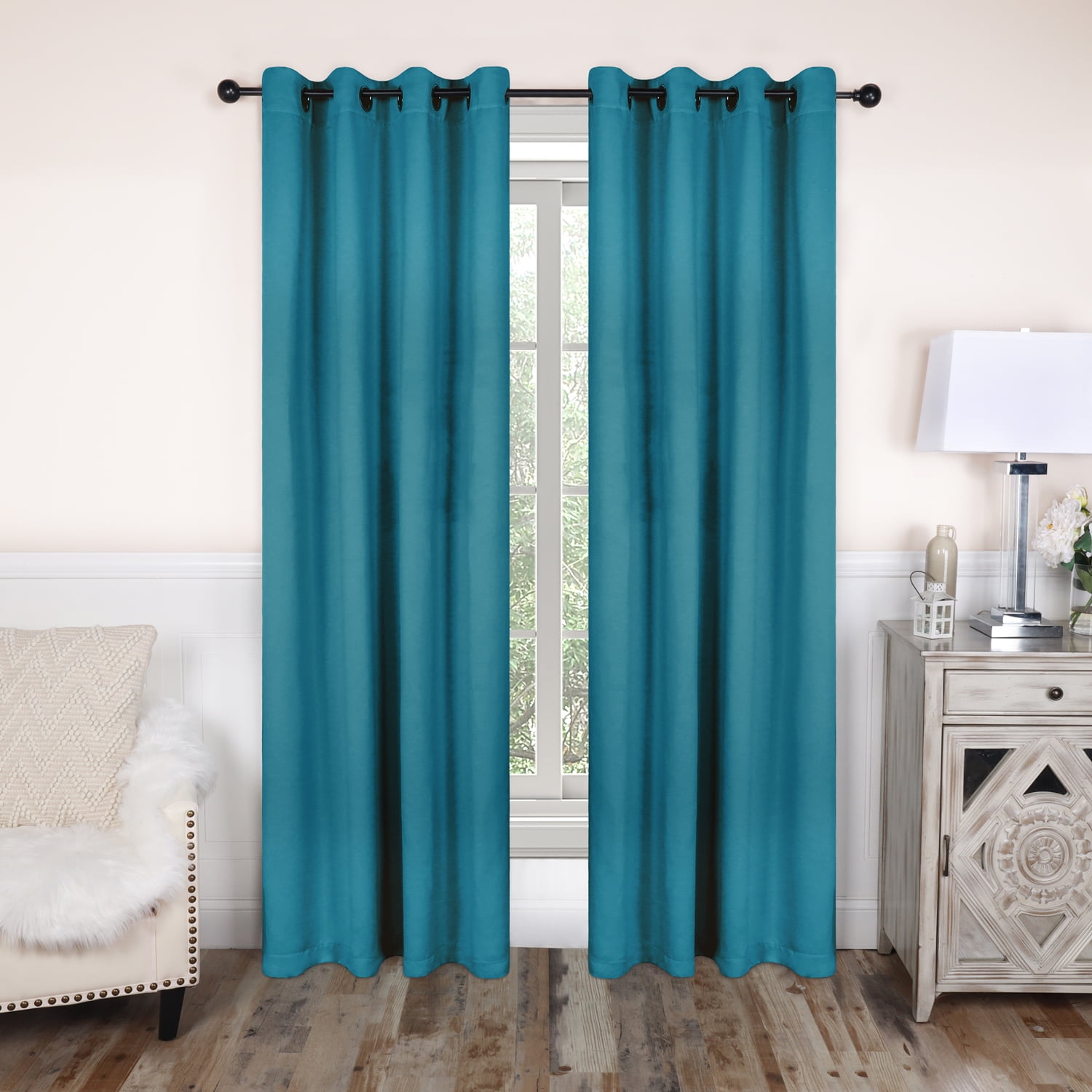 Superior Solid Blackout Curtain Set of 8, 52" x 96", Aqua