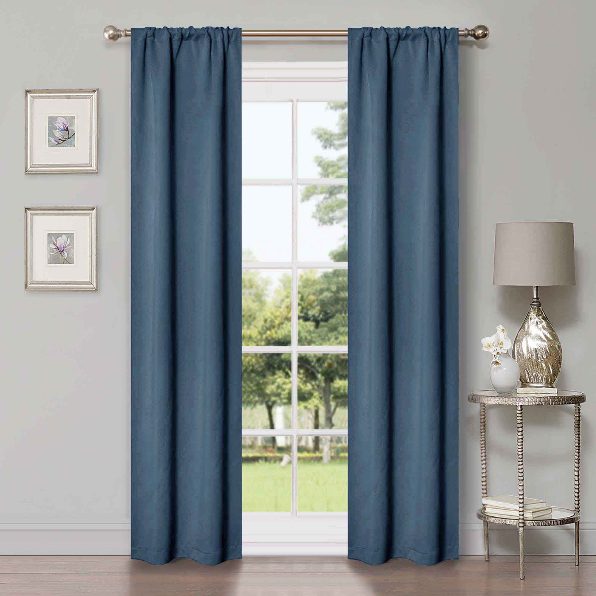 Superior Blackout Solid Light Filtering Rod pocket Curtain Panel Set, 26" x 84", Denim Blue
