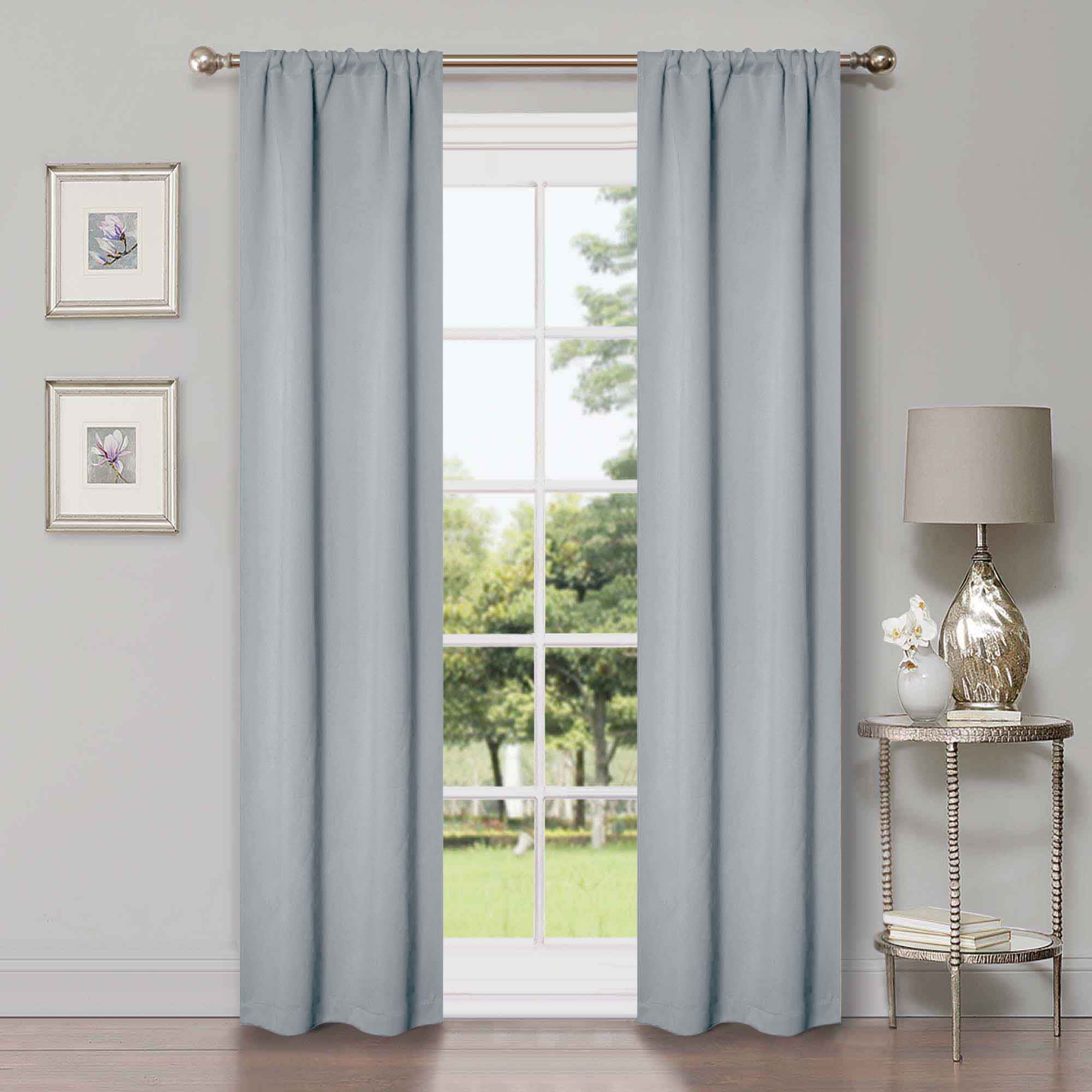 Superior Blackout Solid Light Filtering Rod pocket Curtain Panel Set, 26" x 84", Stone Blue