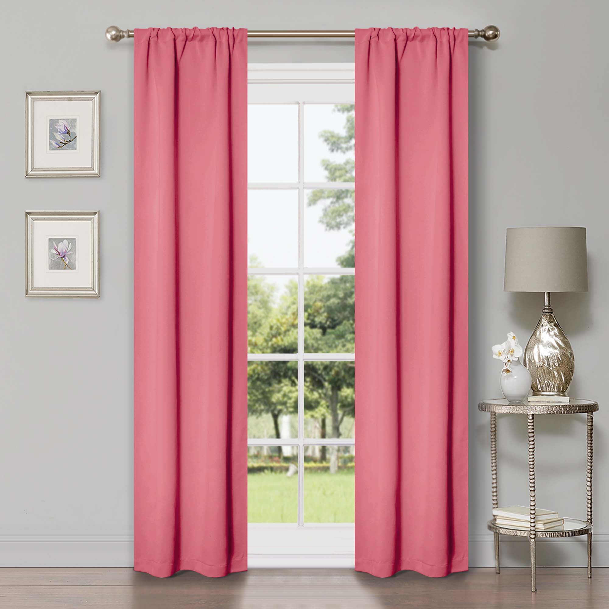 Pink Polyester Blackout Rod Pocket Curtains, 26" x 84"