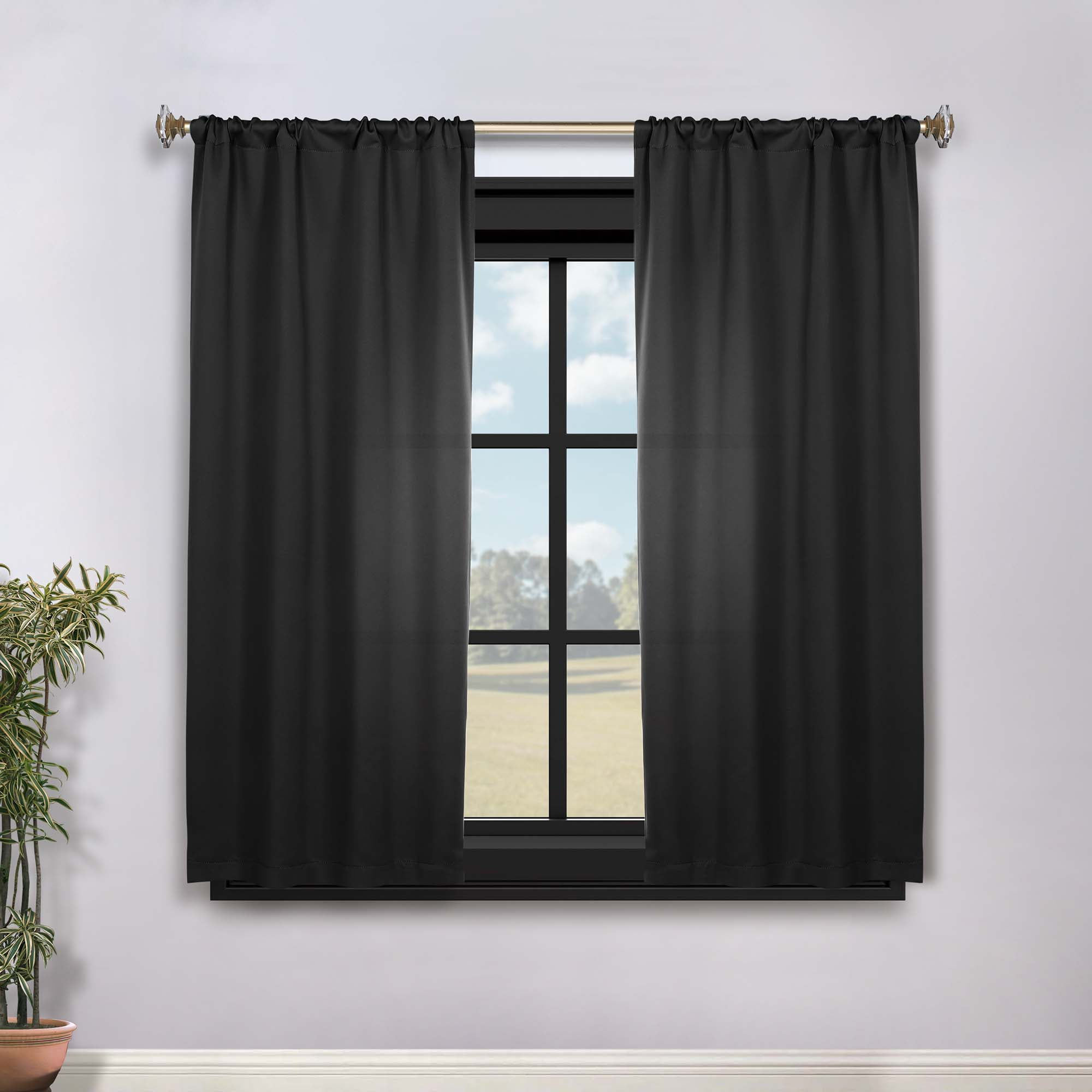 Superior Blackout Solid Light Filtering Rod pocket Curtain Panel Set, 36" x 63", Black