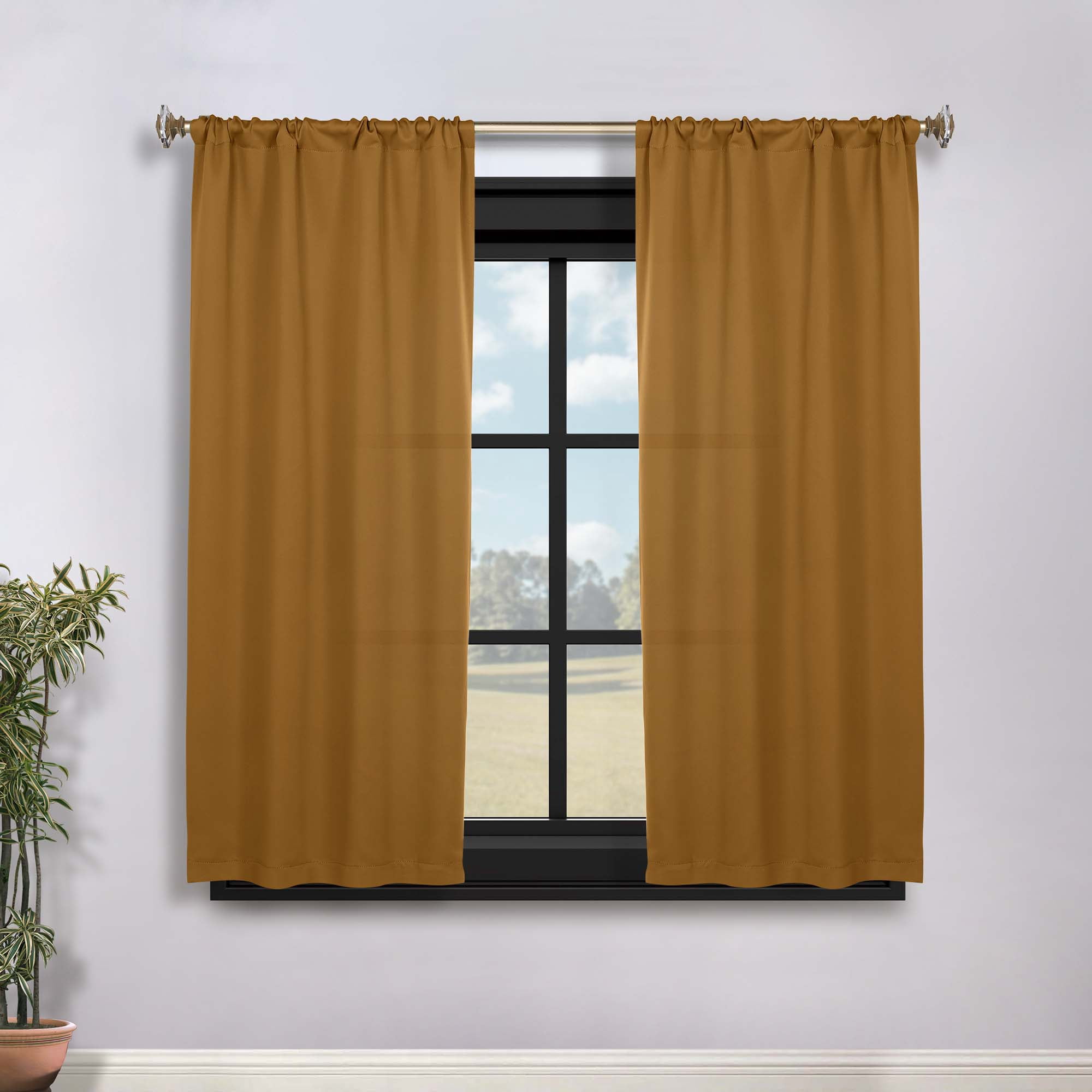 Superior Blackout Solid Light Filtering Rod pocket Curtain Panel Set, 36" x 63", Caramel Brown