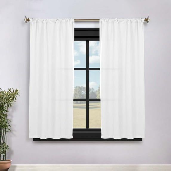 Superior Blackout Solid Light Filtering Rod pocket Curtain Panel Set, 36"X 63", Snow White