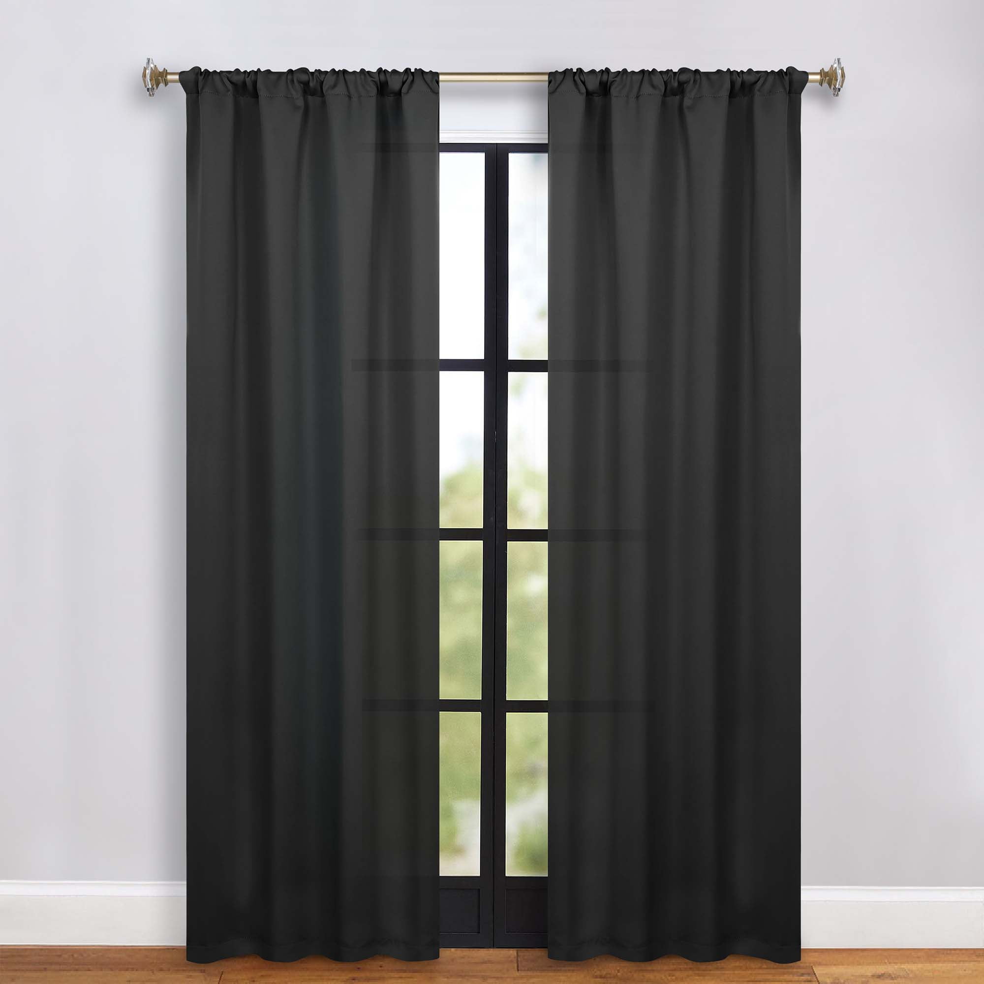 Superior Blackout Solid Light Filtering Rod pocket Curtain Panel Set, 36" x 84", Black