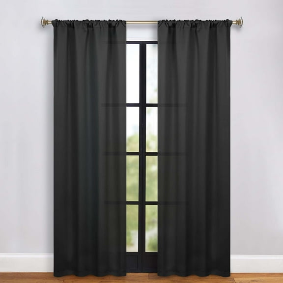 Superior Blackout Solid Light Filtering Rod pocket Curtain Panel Set, 36"X 84", Black