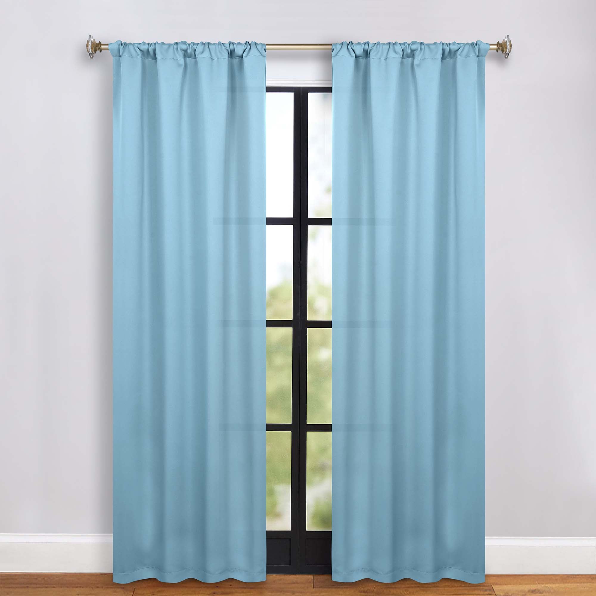 Superior Blackout Solid Light Filtering Rod pocket Curtain Panel Set, 36" x 84", Light Blue
