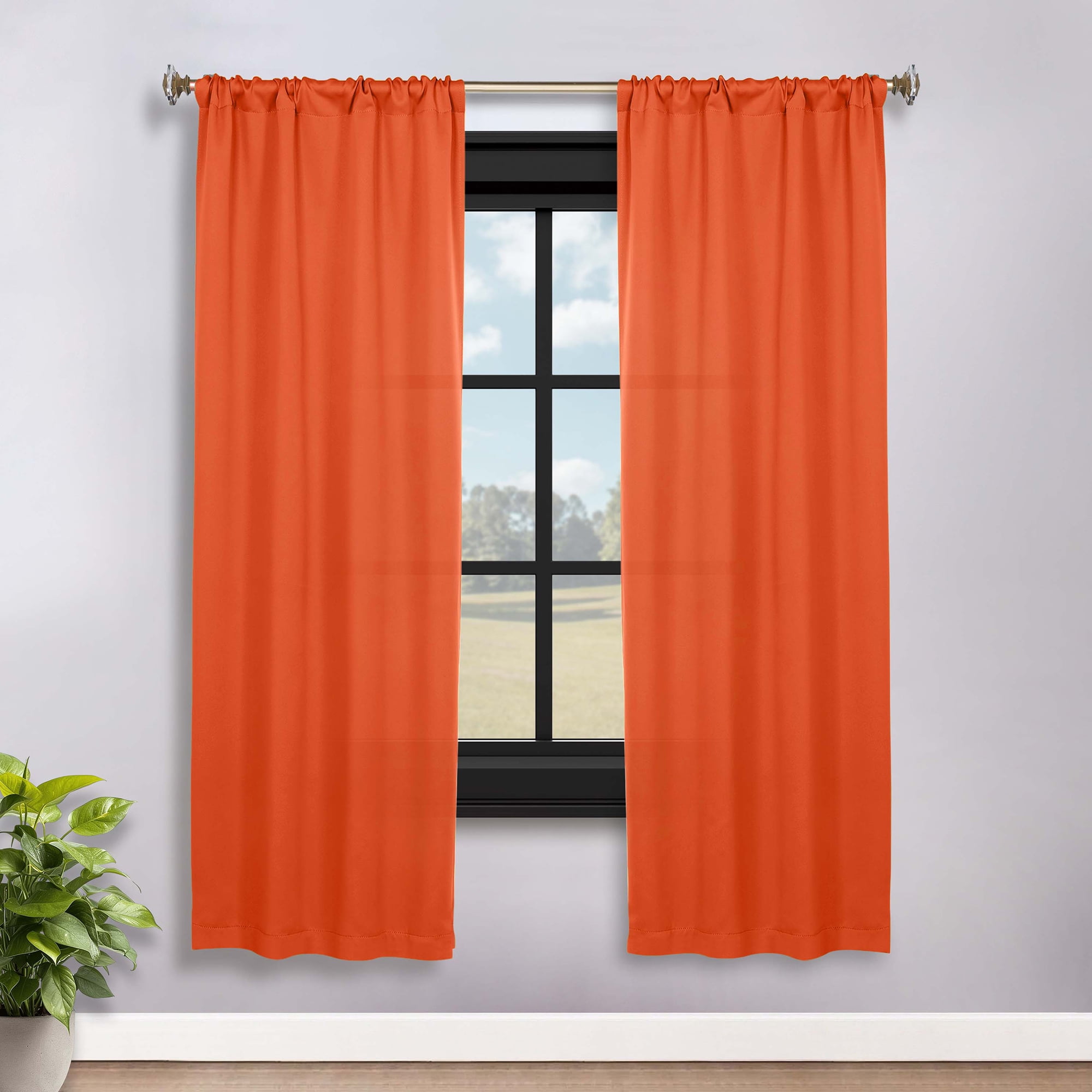 Superior Blackout Solid Light Filtering Rod pocket Curtain Panel Set, 36" x 72", Rust