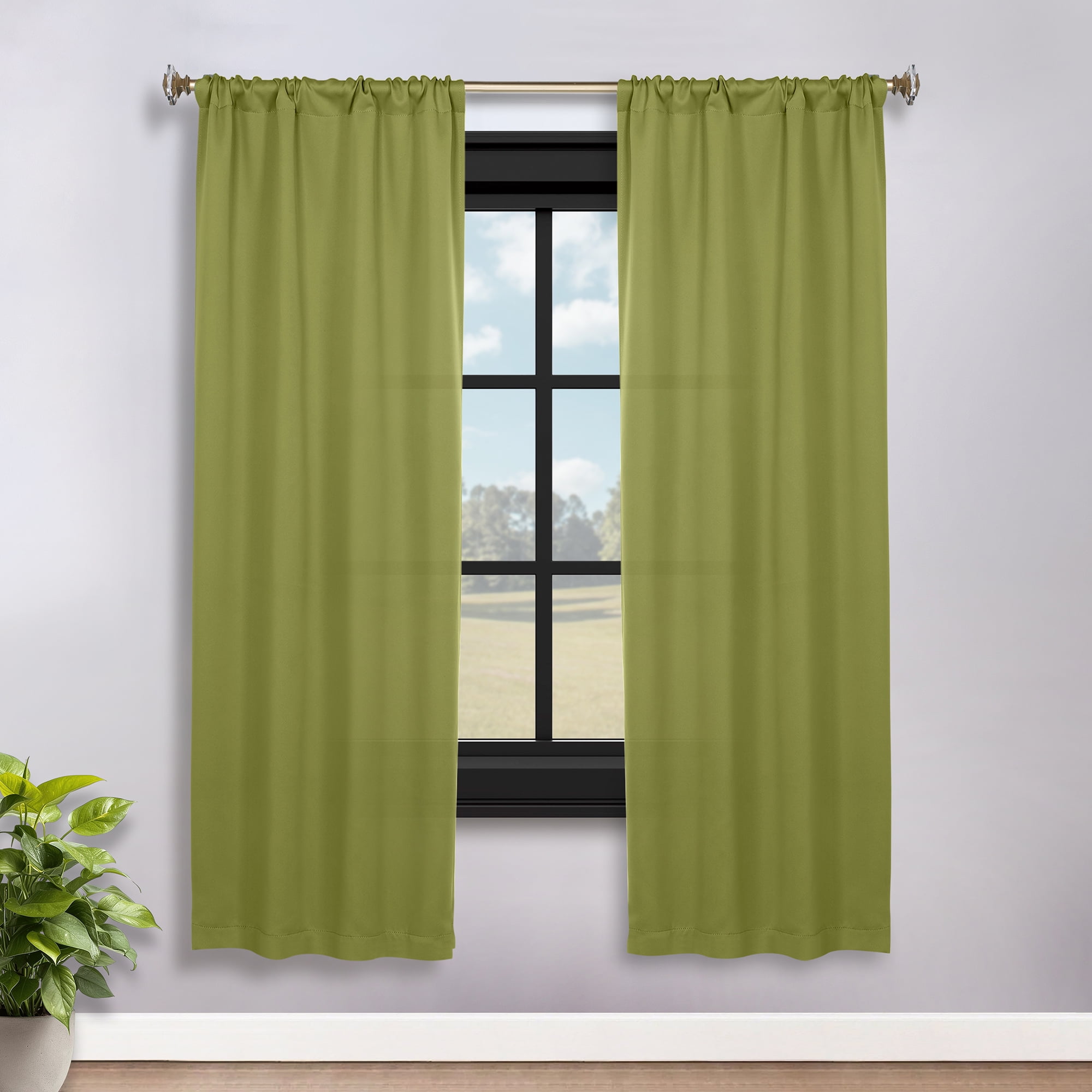 Superior Blackout Solid Light Filtering Rod pocket Curtain Panel Set, 36" x 72", Sage