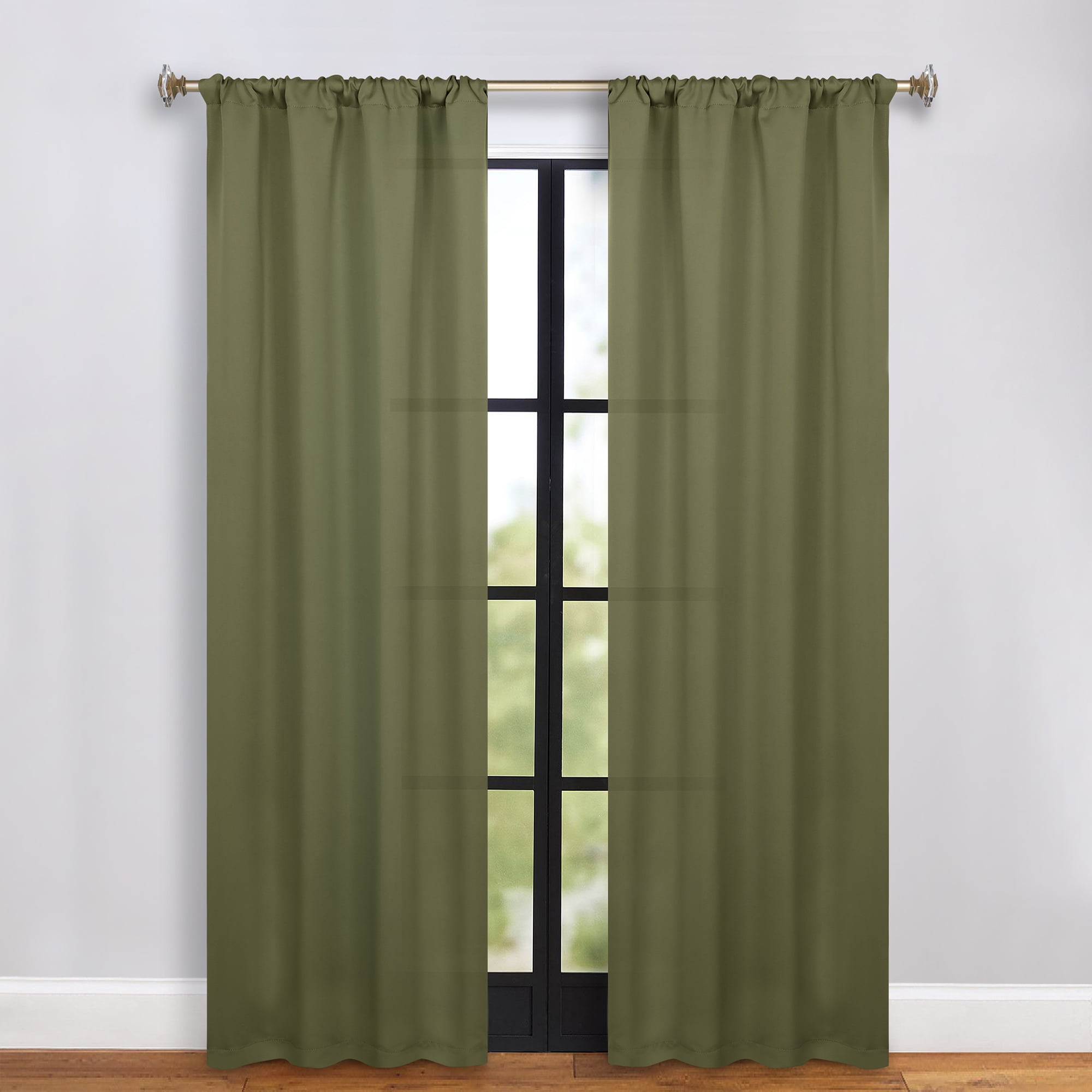 Superior Blackout Solid Light Filtering Rod pocket Curtain Panel Set, 36" x 84", Olive Green