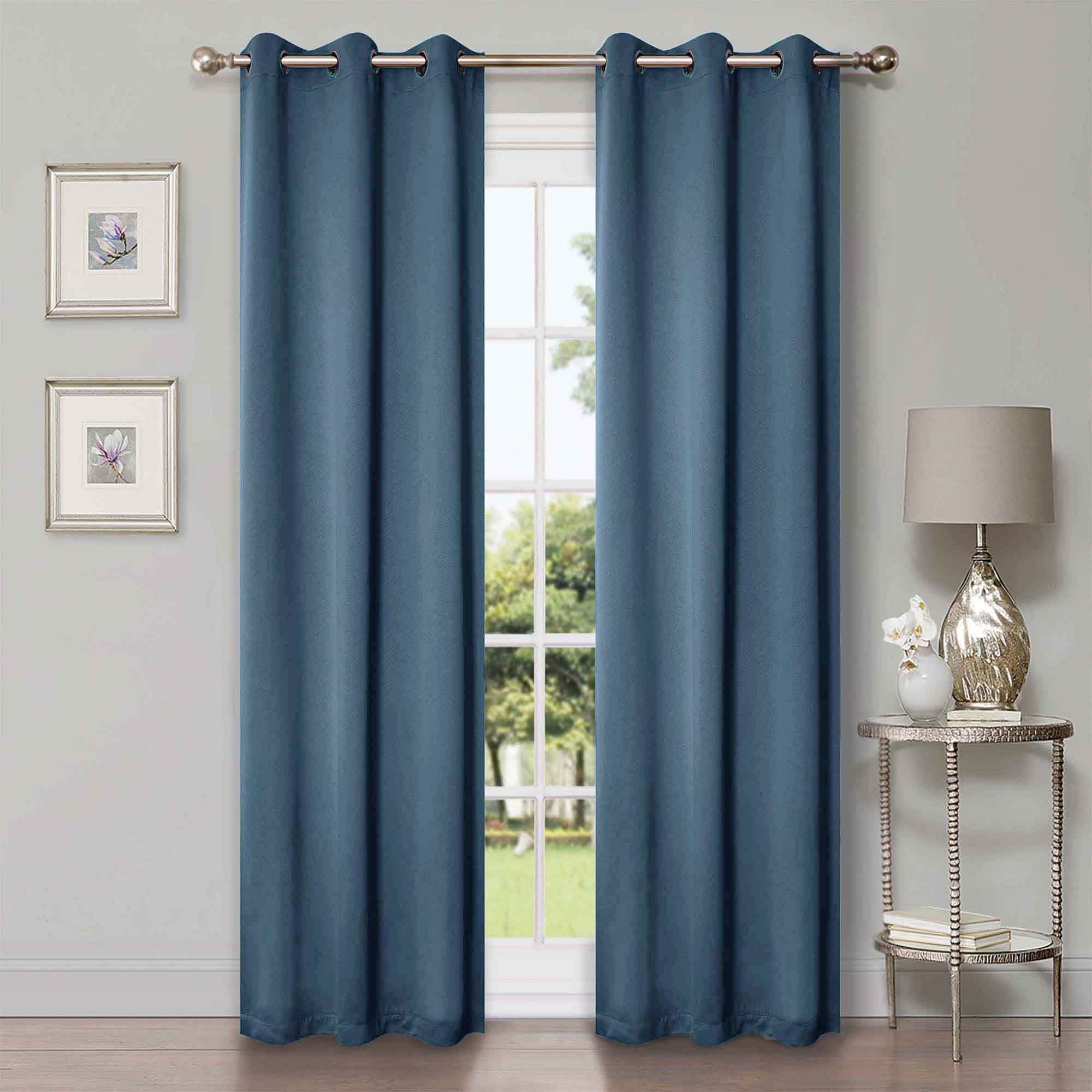 Superior Blackout Solid Light Filtering Grommet Curtain Panel Set, 42" x 108", Denim Blue