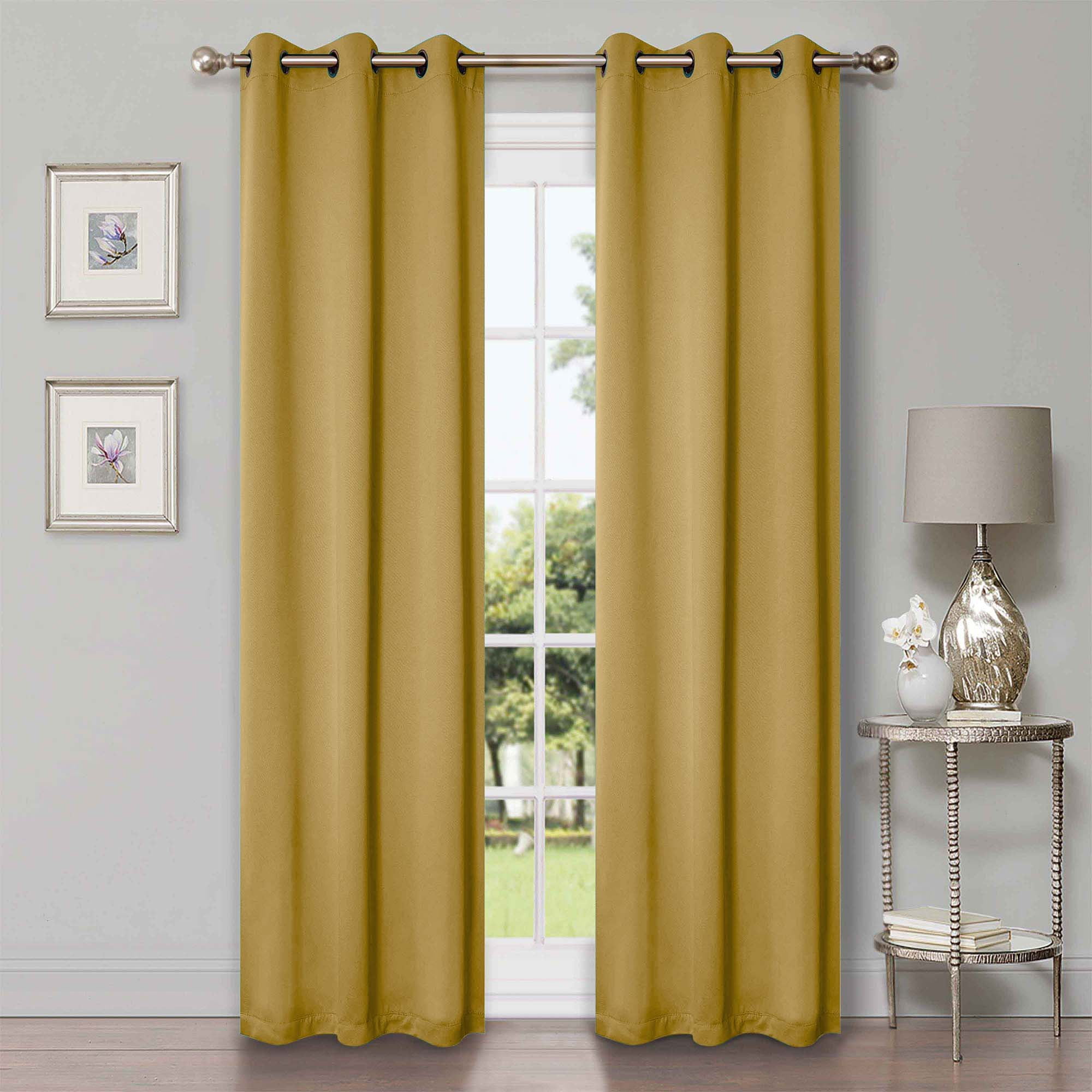 Superior Blackout Solid Light Filtering Grommet Curtain Panel Set, 42" x 96", Yellow Mustard