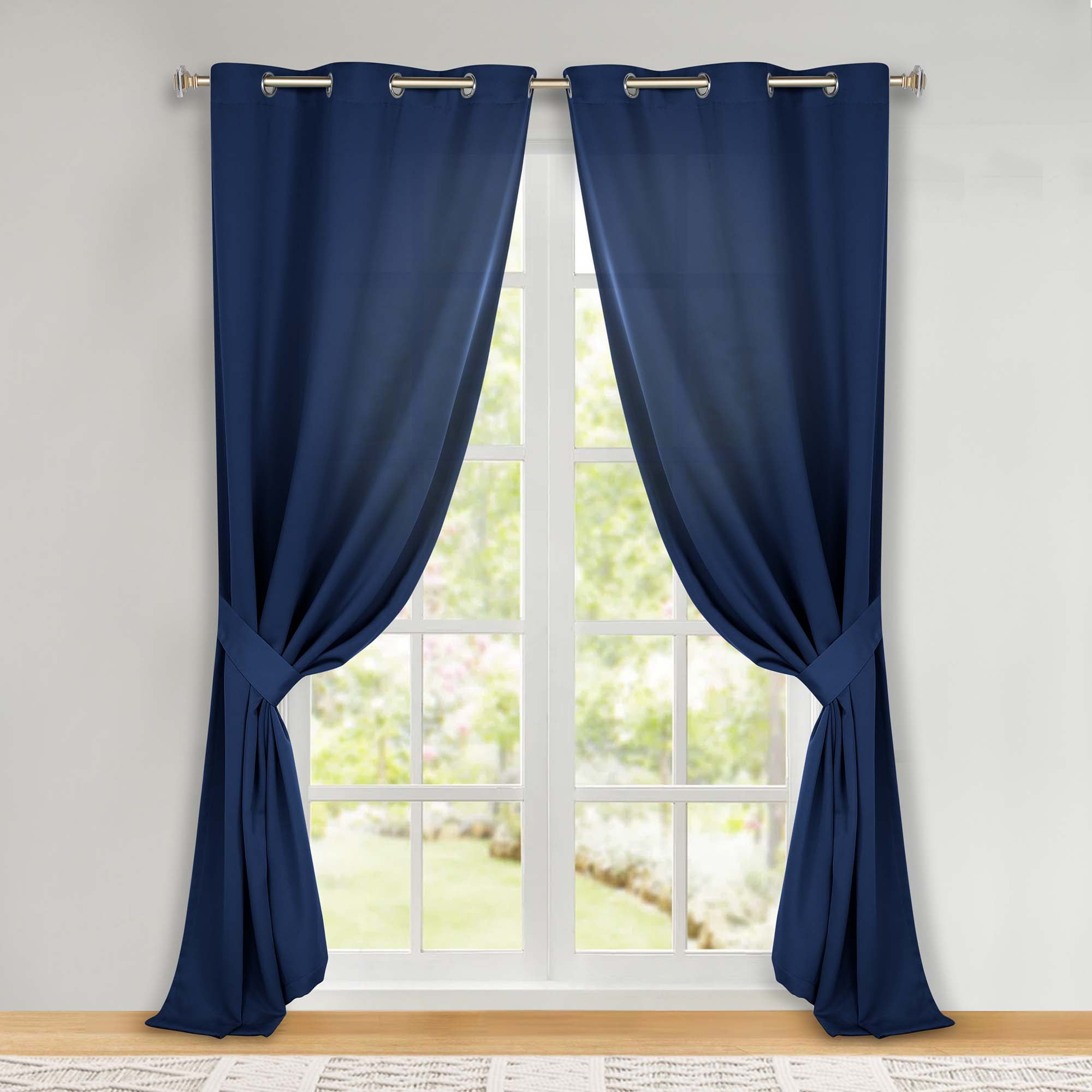 Superior Blackout Solid Light Filtering Grommet Curtain Panel Set, 46" x 108", Navy Blue