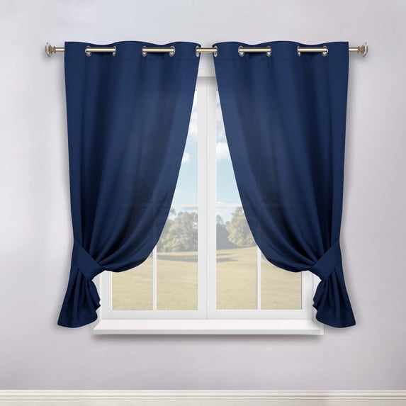 Superior Blackout Solid Light Filtering Grommet Curtain Panel Set, 46" x 63", Navy Blue
