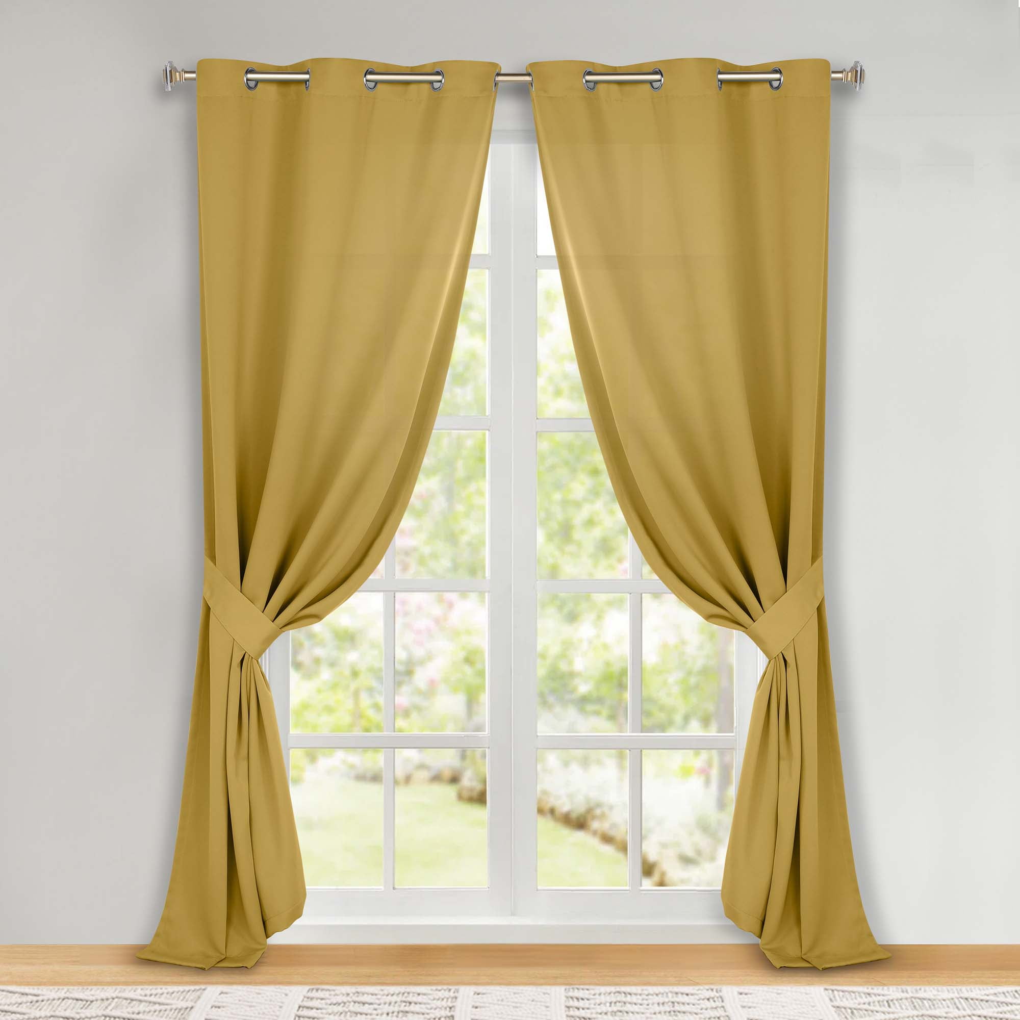 Superior Blackout Solid Light Filtering Grommet Curtain Panel Set, 46" x 84", Yellow Mustard