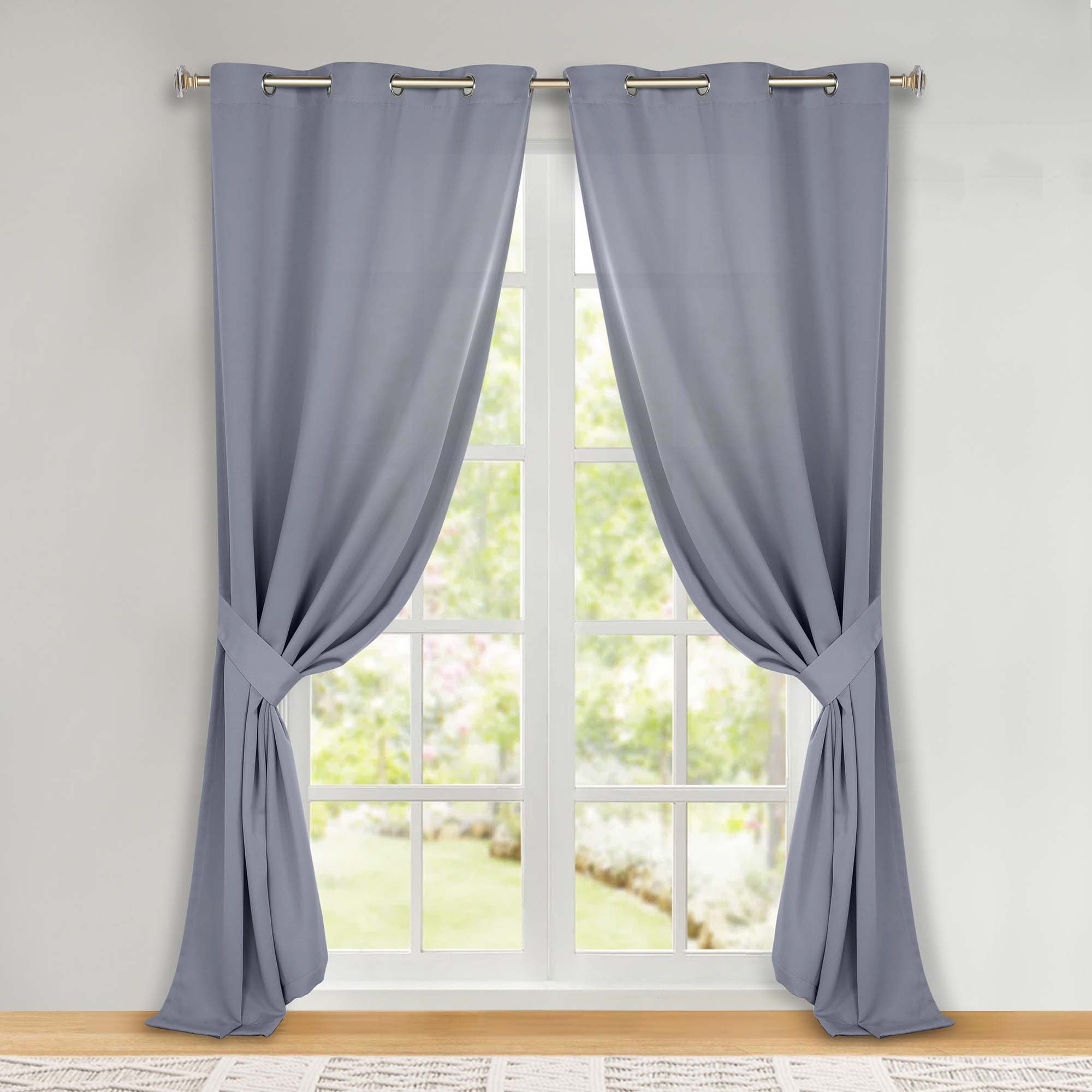 Superior Blackout Solid Light Filtering Grommet Curtain Panel Set, 46" x 96", Stone Blue