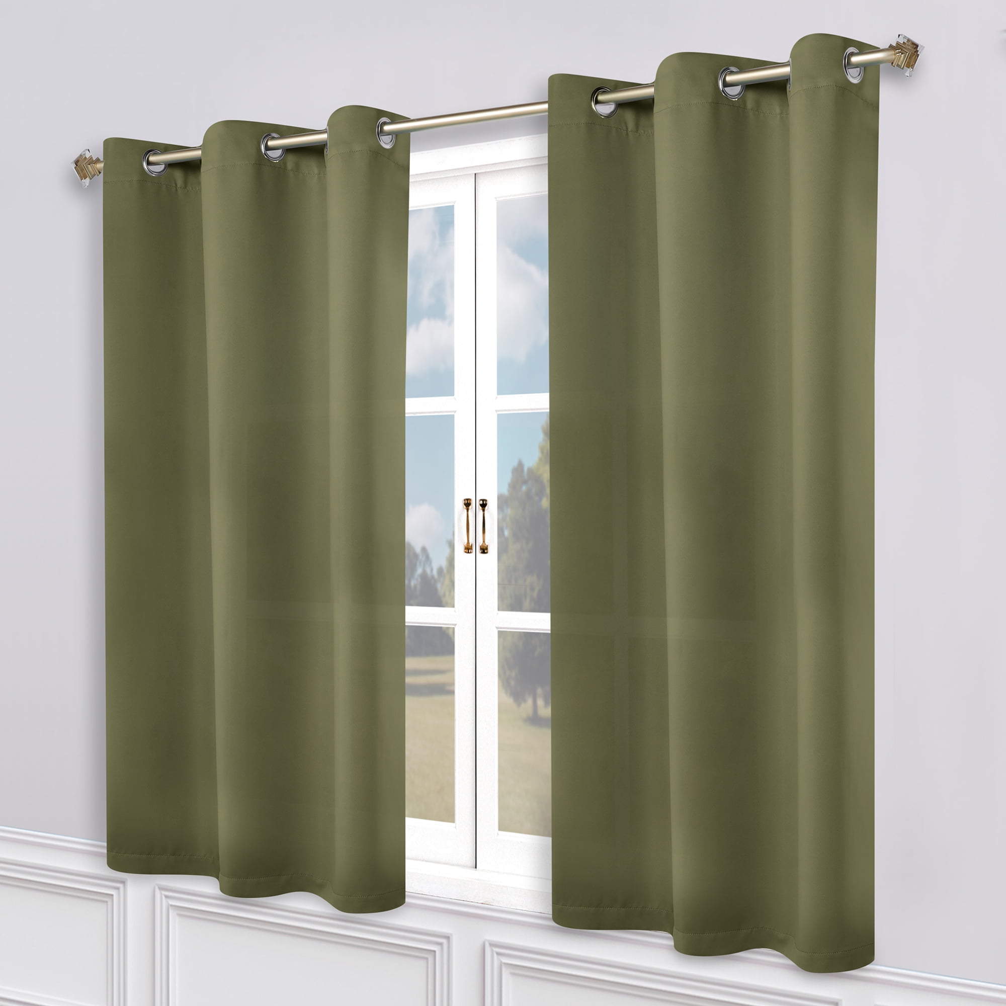 Superior Blackout Solid Light Filtering Grommet Curtain Panel Set, 46" x 63", Olive Green