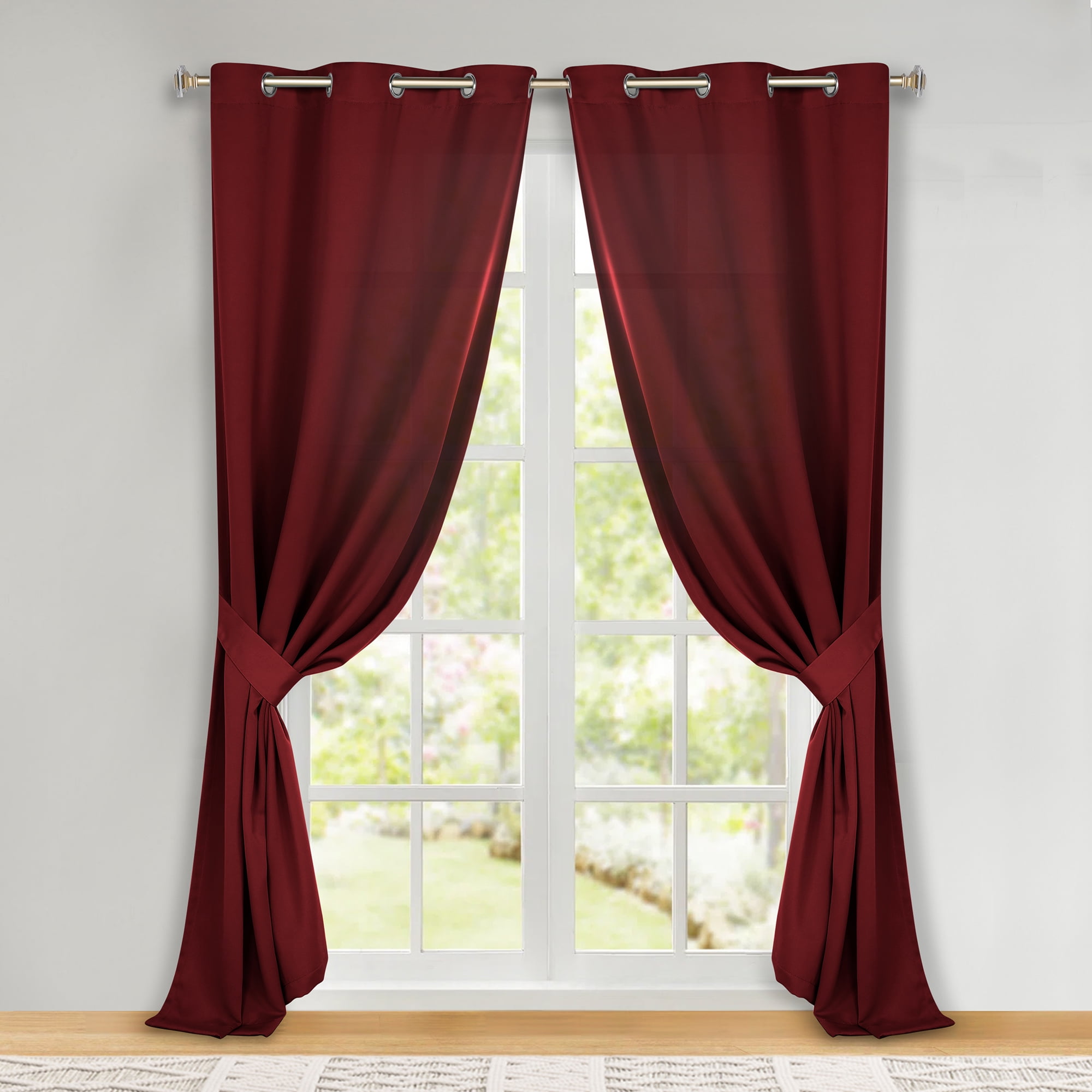 Superior Blackout Solid Light Filtering Grommet Curtain Panel Set, 46" x 108", Sangria
