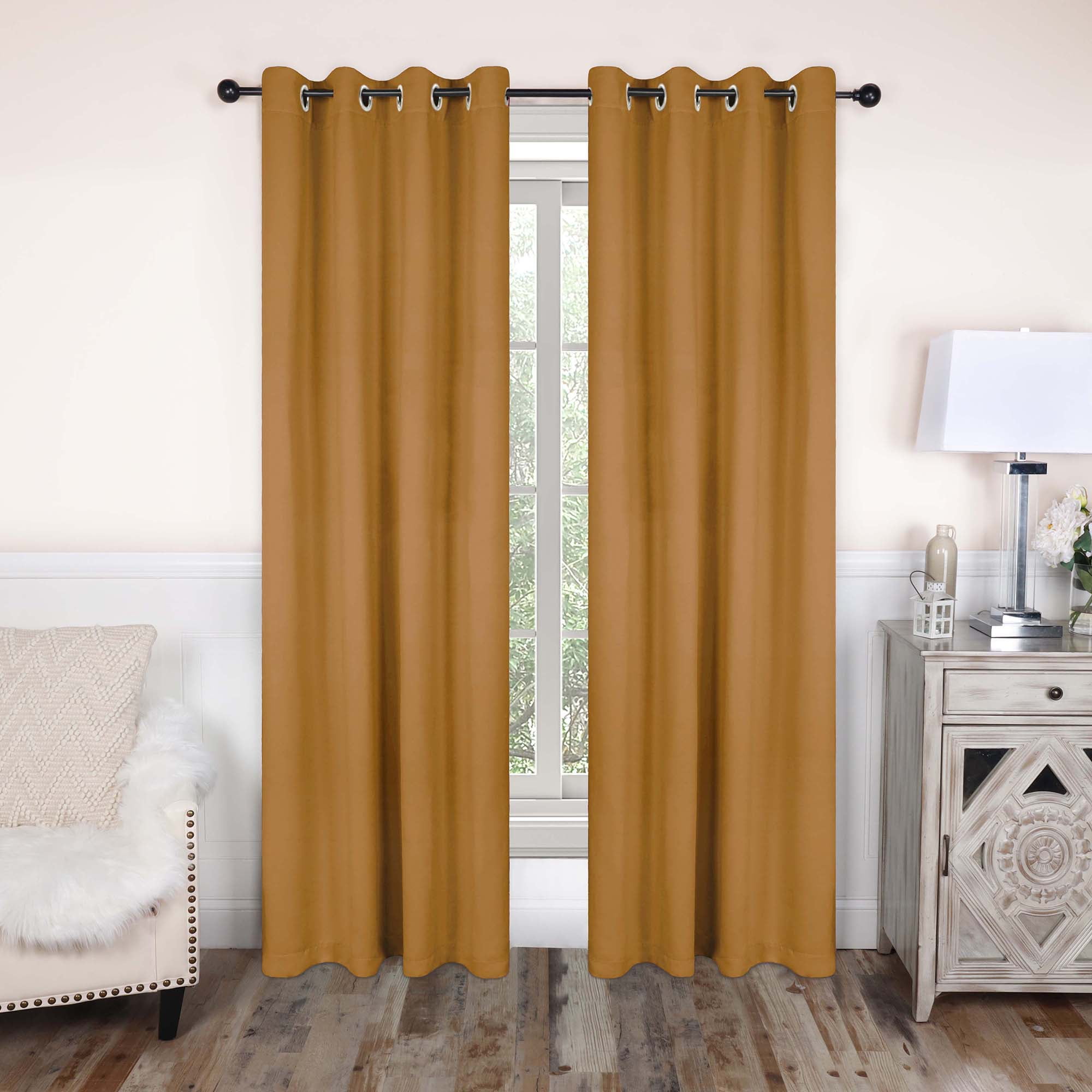 Superior Blackout Solid Light Filtering Grommet Curtain Panel Set, 52" x 108", Caramel Brown