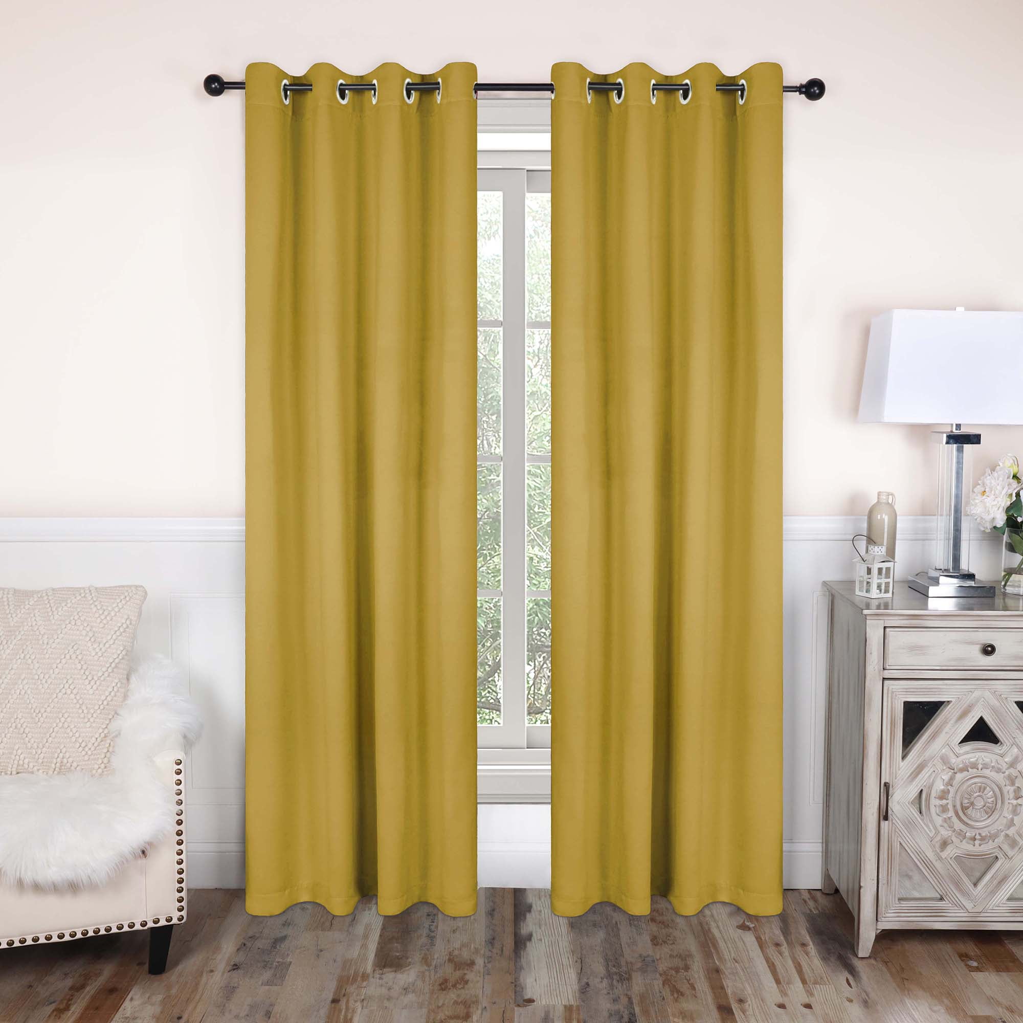 Superior Blackout Solid Light Filtering Grommet Curtain Panel Set, 52" x 108", Yellow Mustard
