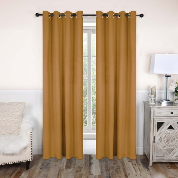 Superior Blackout Solid Light Filtering Grommet Curtain Panel Set, 52"X 120", Caramel Brown