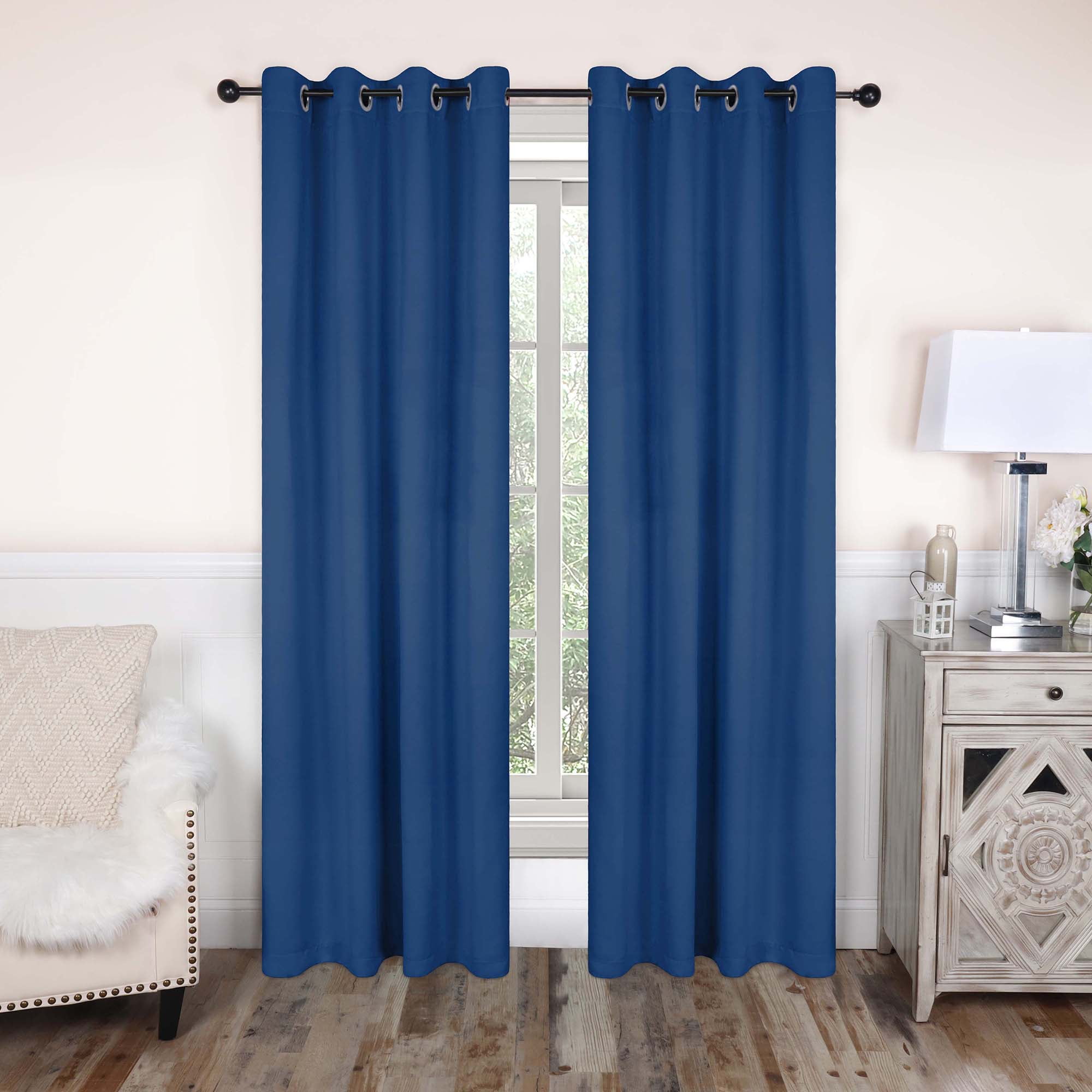 Superior Blackout Solid Light Filtering Grommet Curtain Panel Set, 52" x 120", Denim Blue