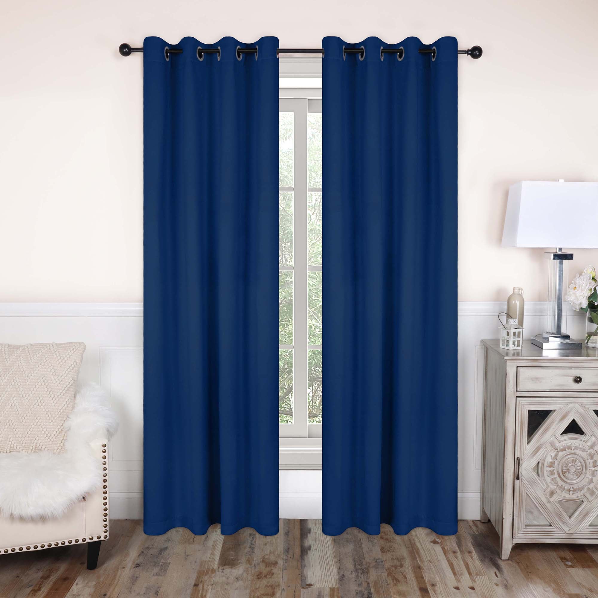 Superior Blackout Solid Light Filtering Grommet Curtain Panel Set, 52" x 120", Marine Blue