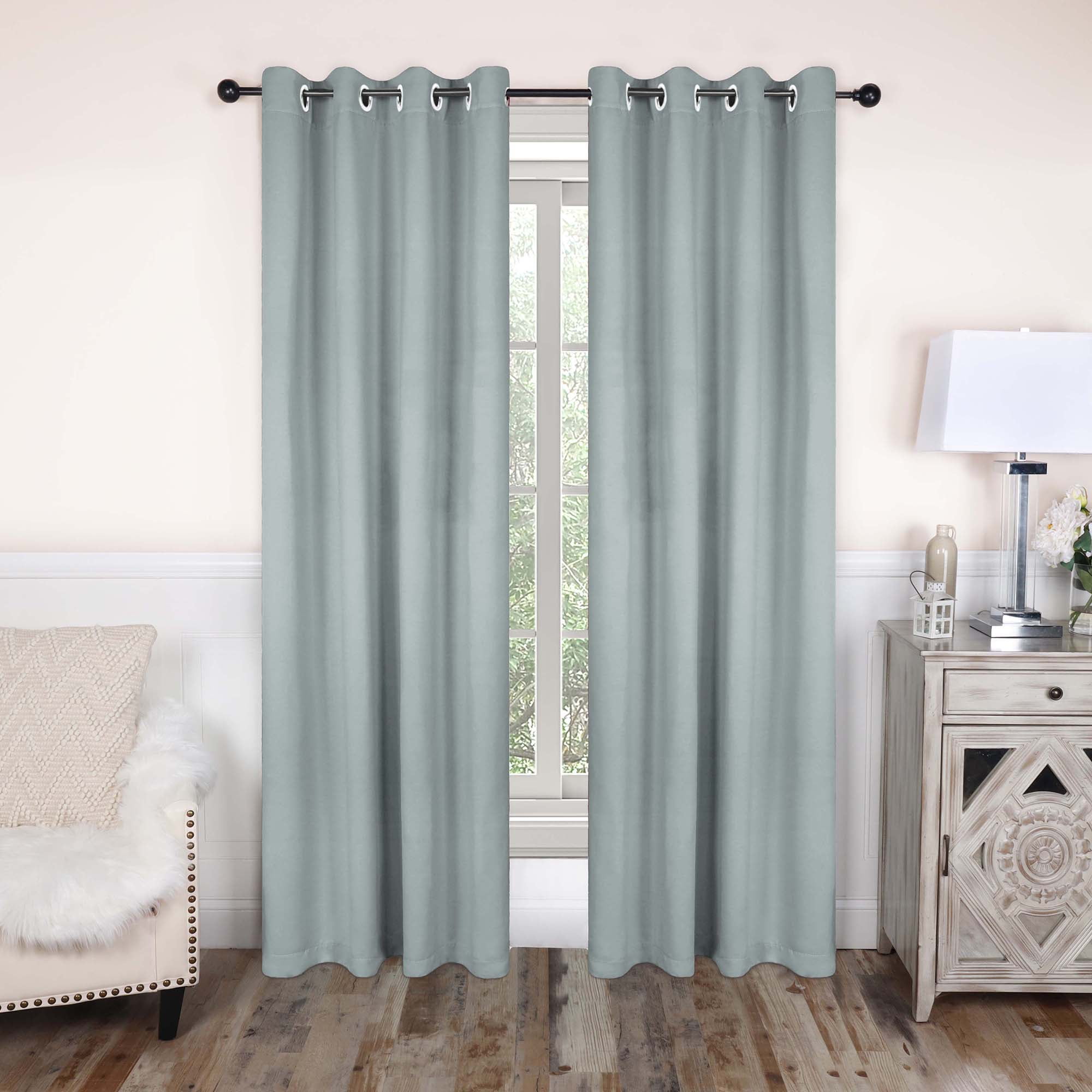 Superior Blackout Solid Light Filtering Grommet Curtain Panel Set, 52" x 120", Stone Blue