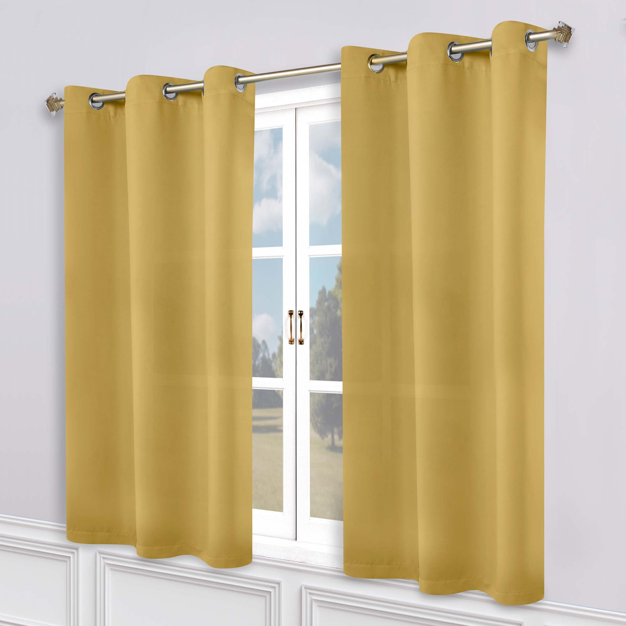 Superior Blackout Solid Light Filtering Grommet Curtain Panel Set, 52" x 63", Yellow Mustard