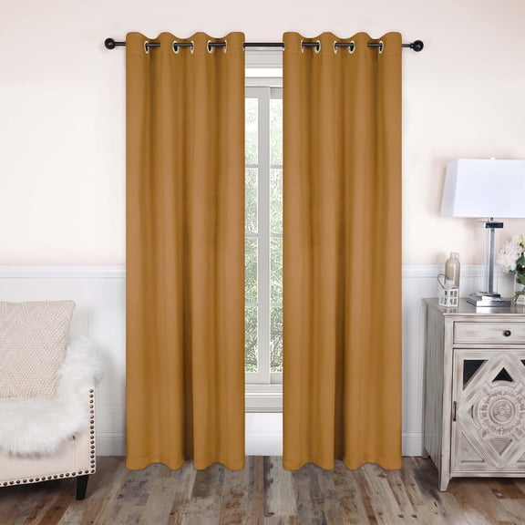 Superior Blackout Solid Light Filtering Grommet Curtain Panel Set, 52" x 96", Caramel Brown