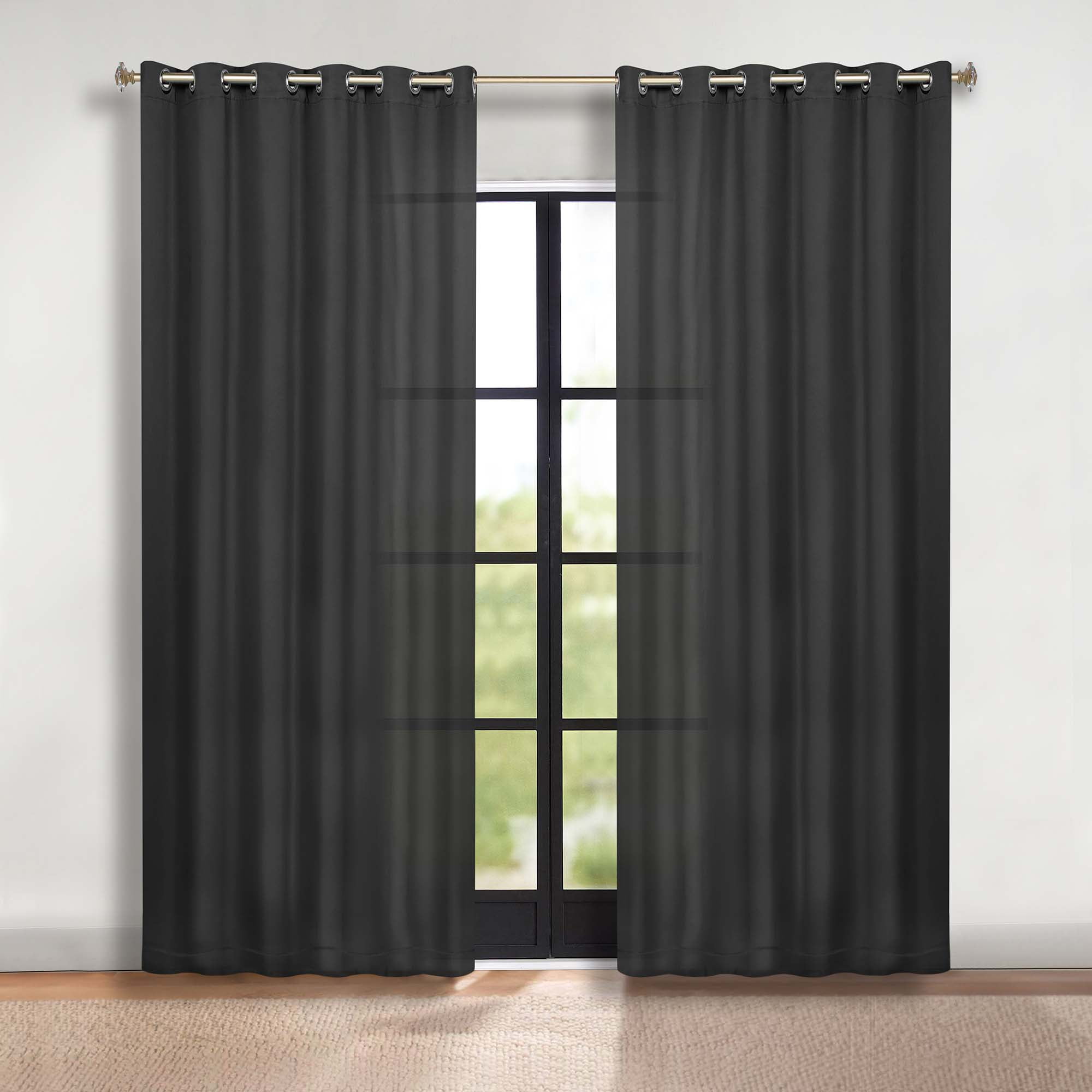 Superior Blackout Solid Light Filtering Grommet Curtain Panel Set, 70" x 120", Black