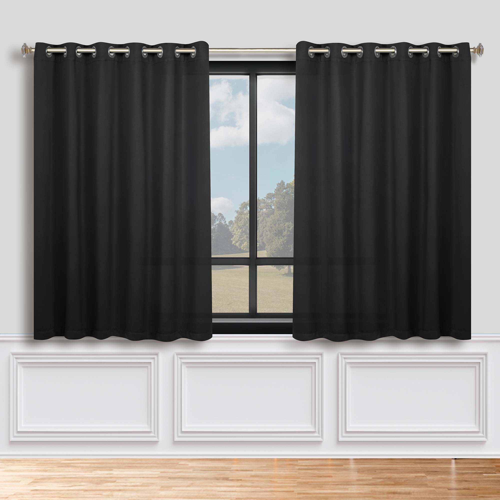 Superior Blackout Solid Light Filtering Grommet Curtain Panel Set, 70" x 63", Black