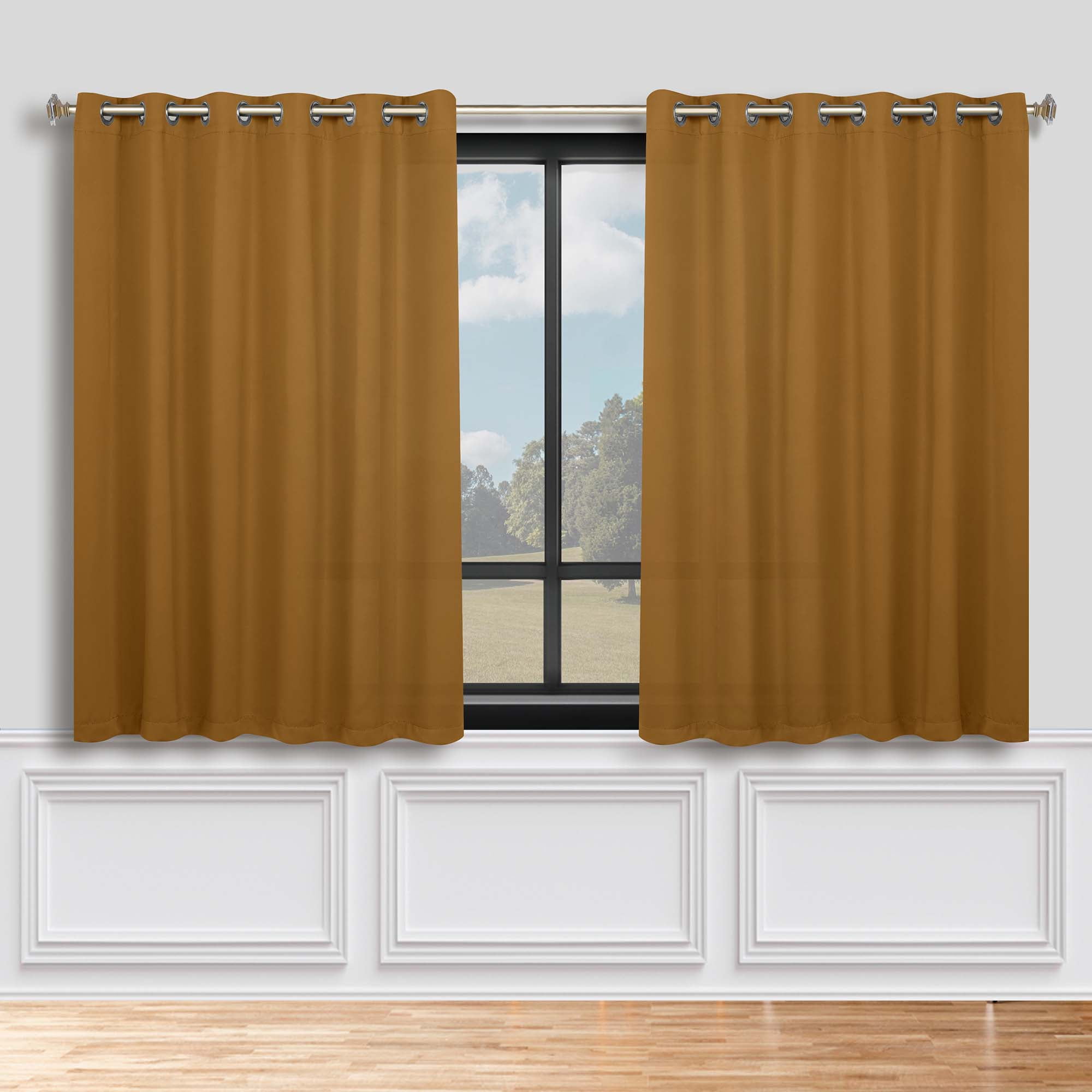 Superior Blackout Solid Light Filtering Grommet Curtain Panel Set, 70" x 63", Caramel Brown