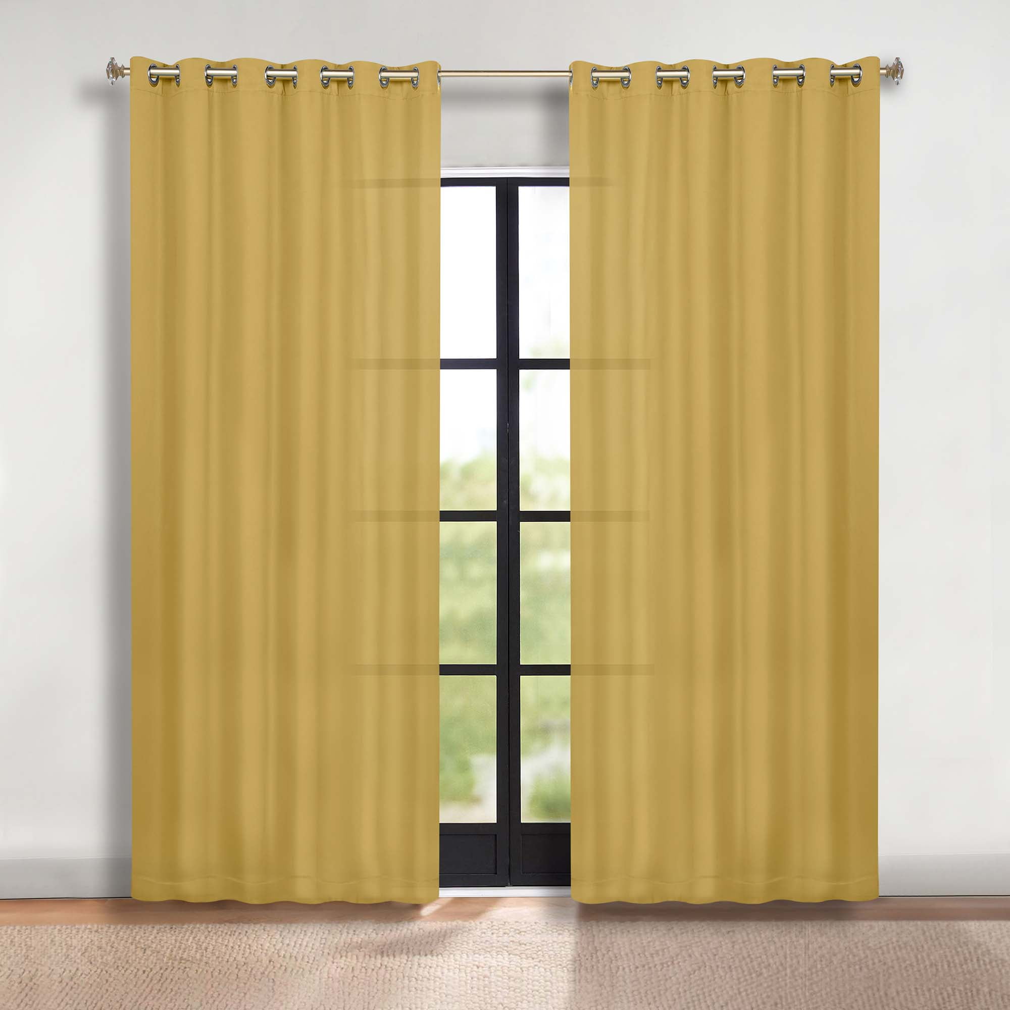 Superior Blackout Solid Light Filtering Grommet Curtain Panel Set, 70" x 84", Yellow Mustard