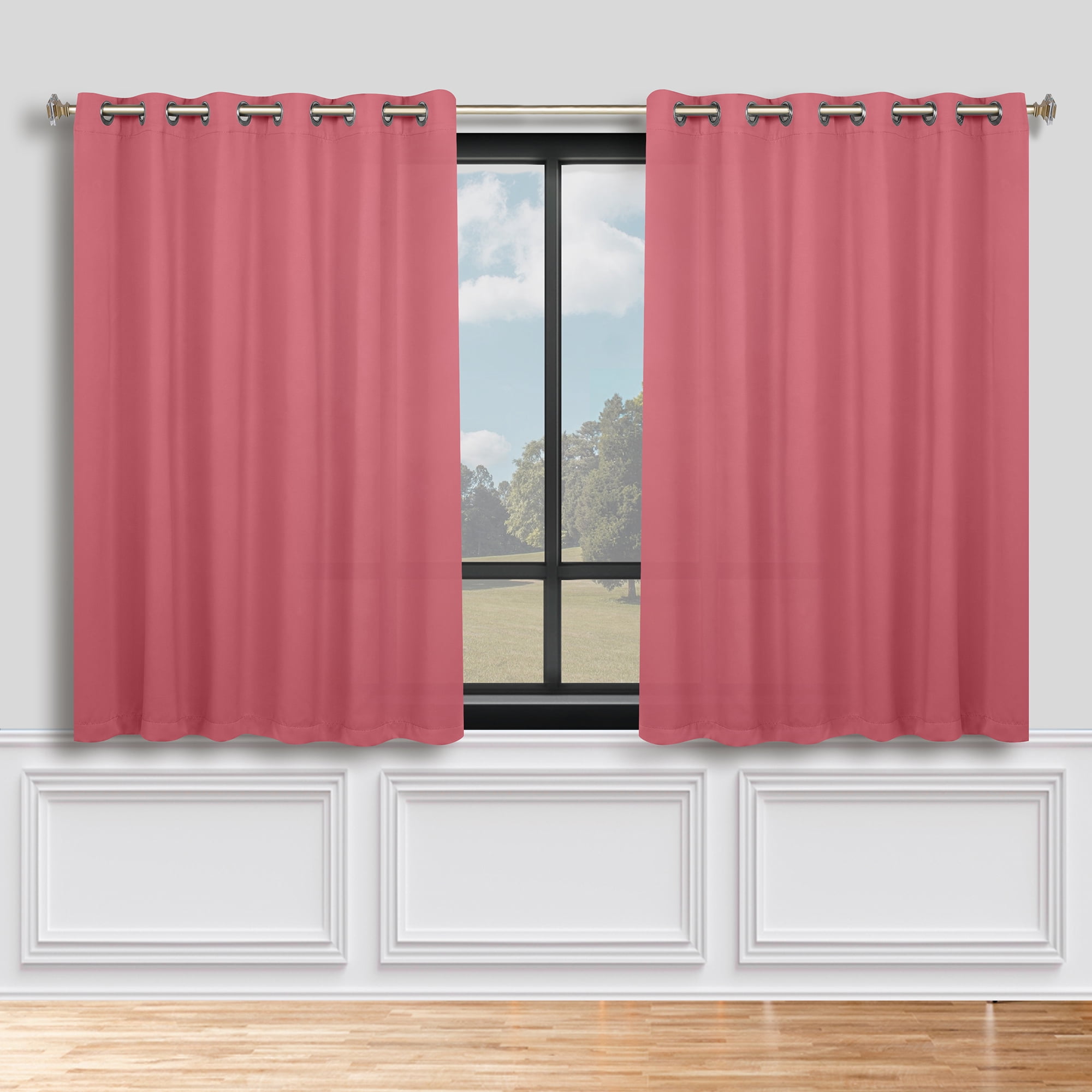 Superior Blackout Solid Light Filtering Grommet Curtain Panel Set, 70" x 63", Pink