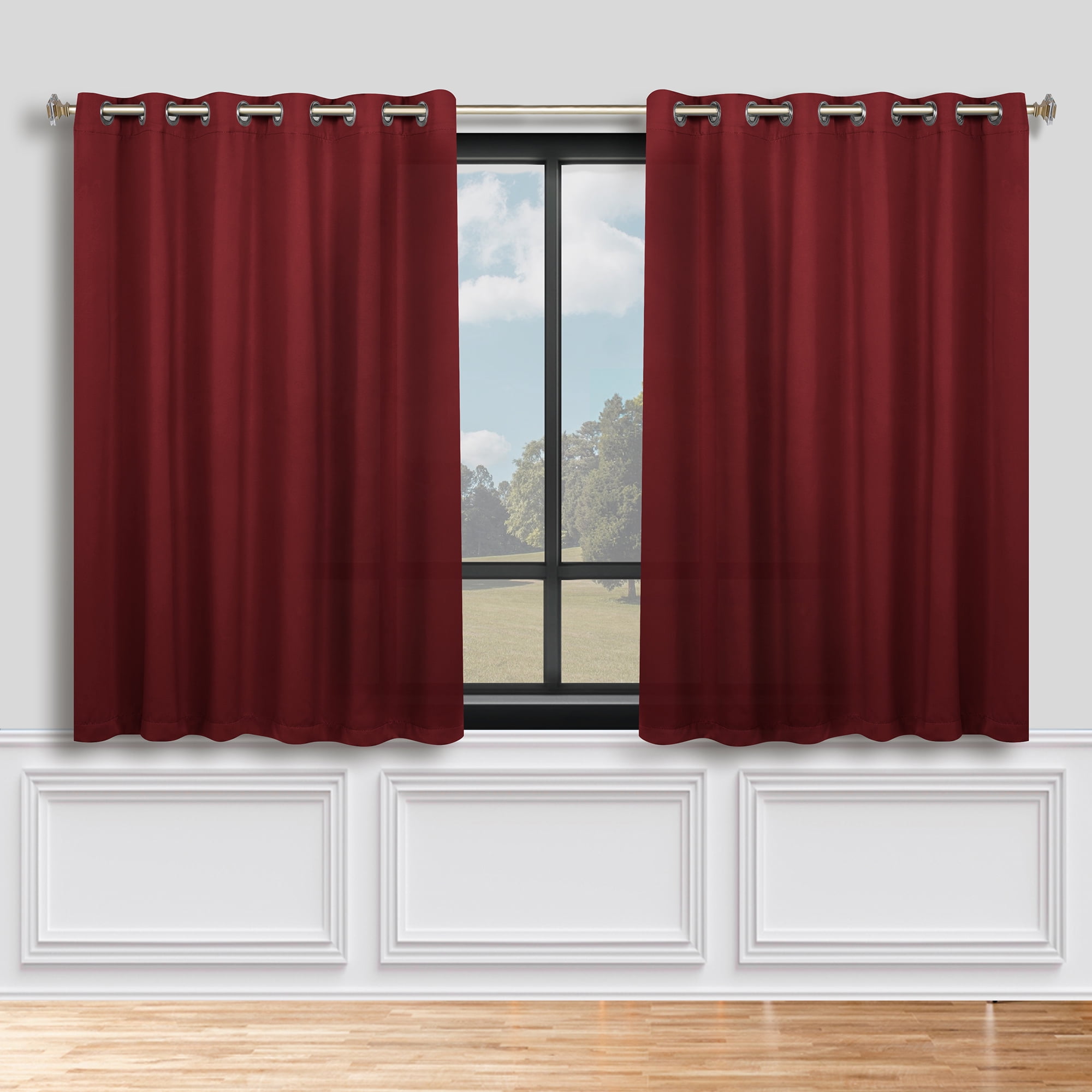 Superior Blackout Solid Light Filtering Grommet Curtain Panel Set, 70" x 63", Sangria