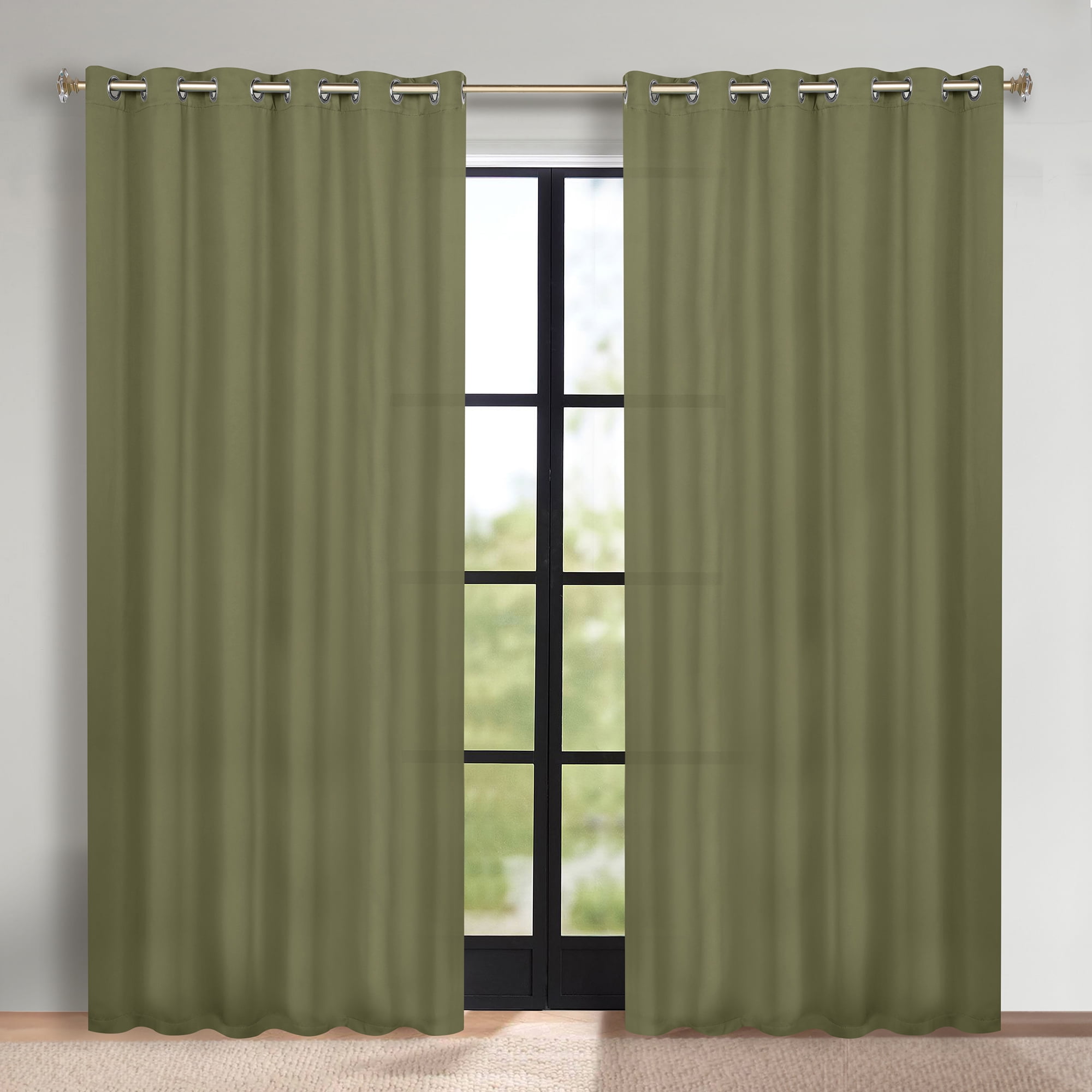 Superior Blackout Solid Light Filtering Grommet Curtain Panel Set, 70" x 84", Olive Green