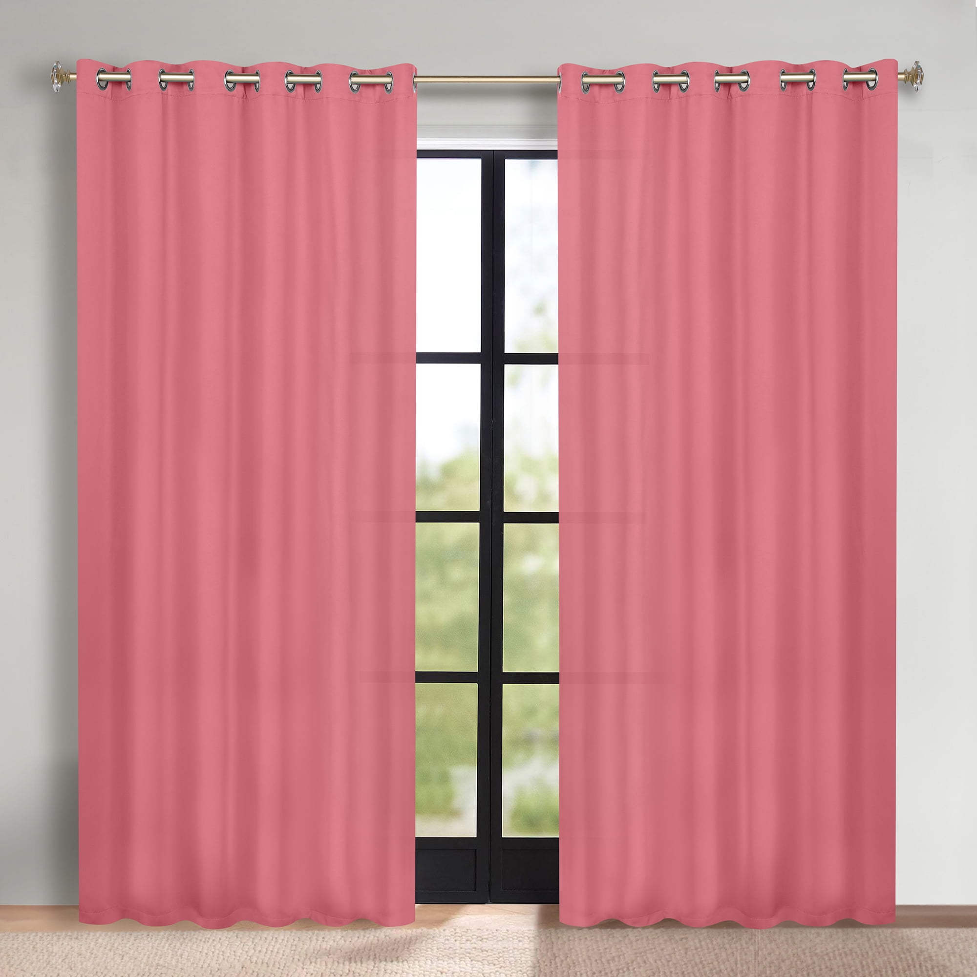 Superior Blackout Solid Light Filtering Grommet Curtain Panel Set, 70" x 84", Pink