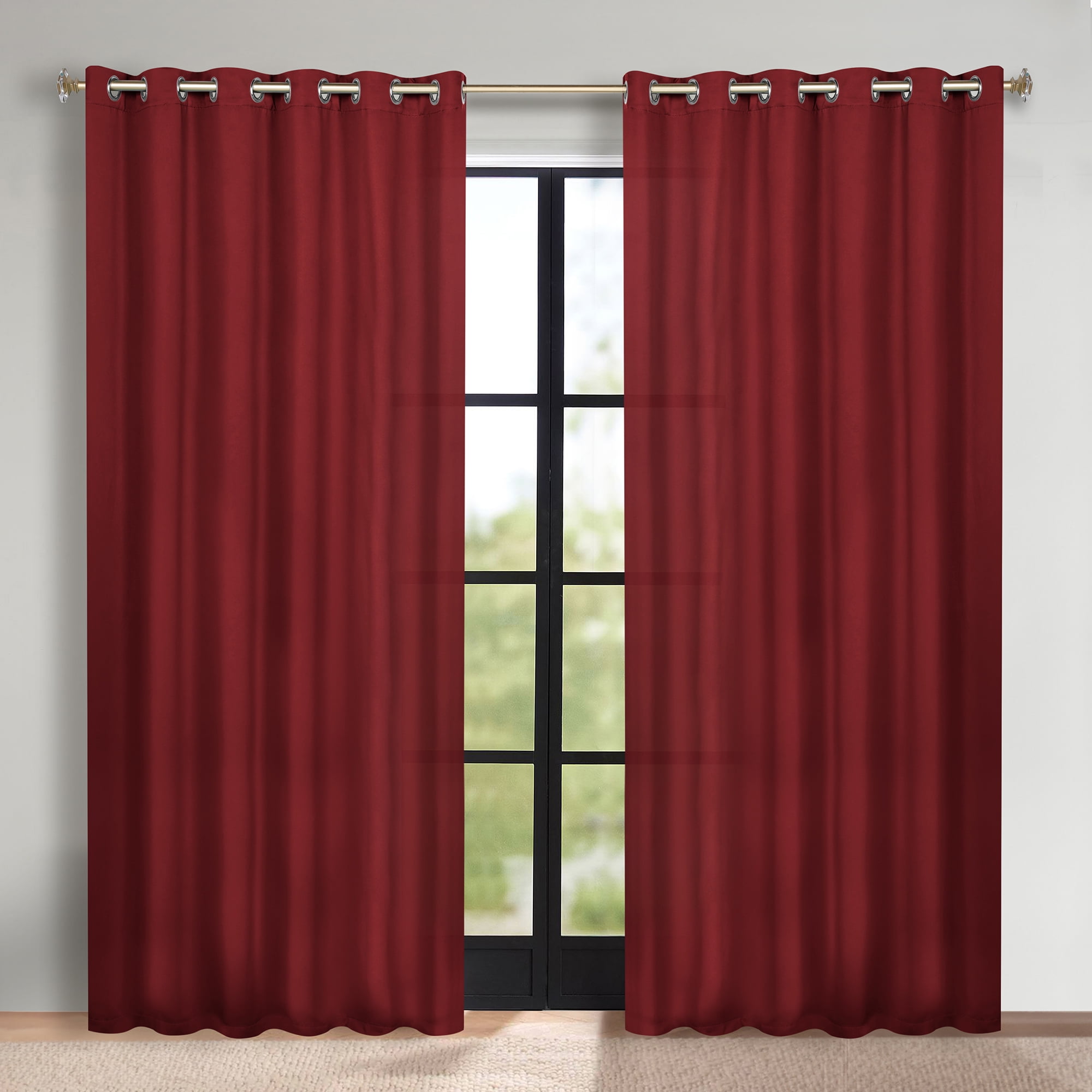 Superior Blackout Solid Light Filtering Grommet Curtain Panel Set, 70" x 84", Sangria