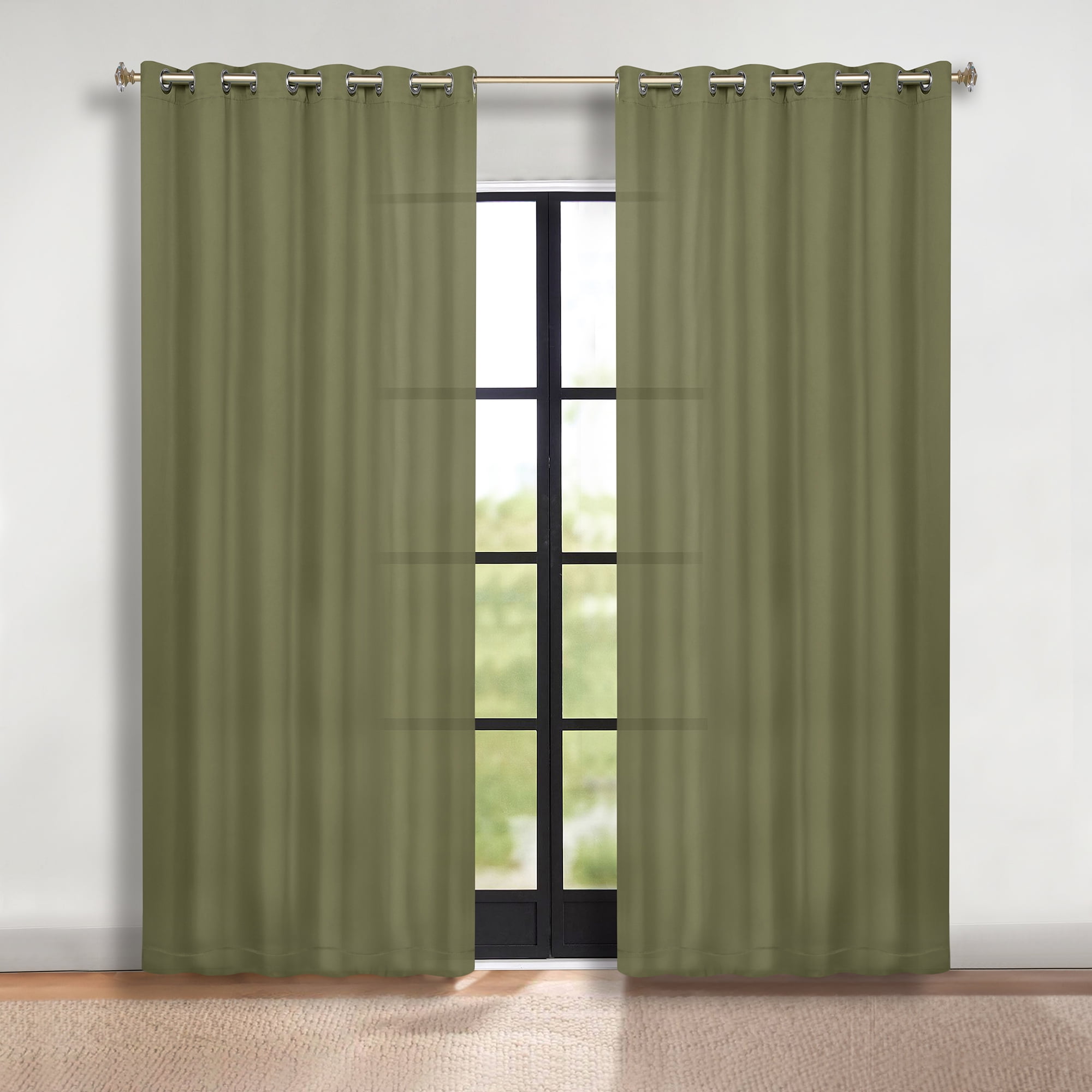Superior Blackout Solid Light Filtering Grommet Curtain Panel Set, 70" x 120", Olive Green