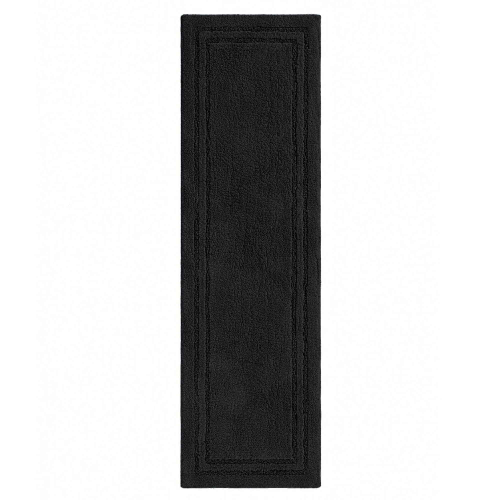Superior Solid Bordered Cotton Washable Non-Slip Bath Rug, Runner Size, Black