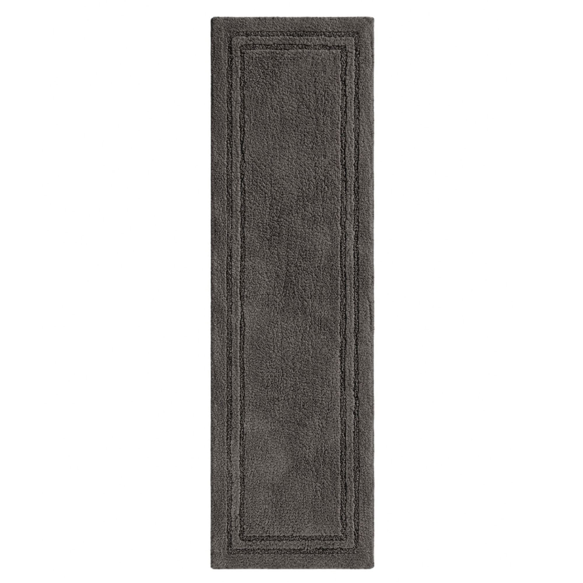 Superior Solid Bordered Cotton Washable Non-Slip Bath Rug, Runner Size, Charcoal