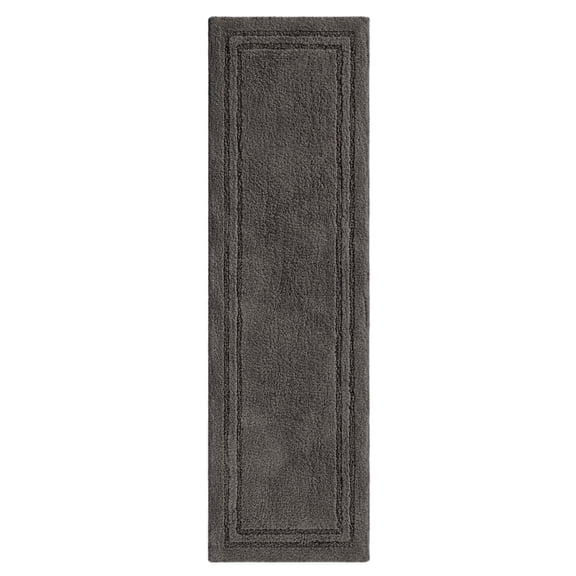 Superior Solid Bordered Cotton Washable Non-Slip Bath Rug, Runner Size, Charcoal